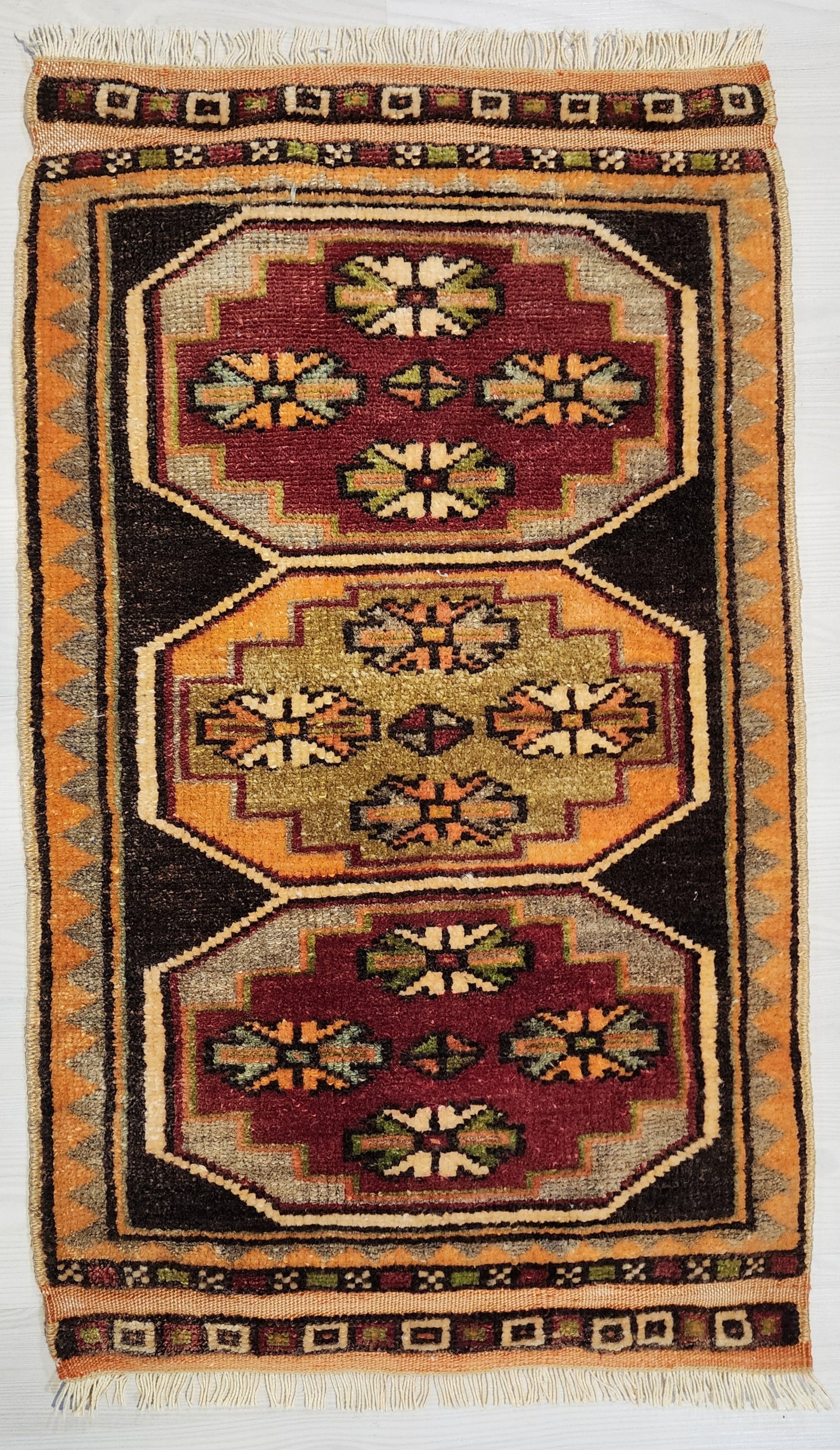 Hand-knotted Turkish rug showing intricate craftsmanship