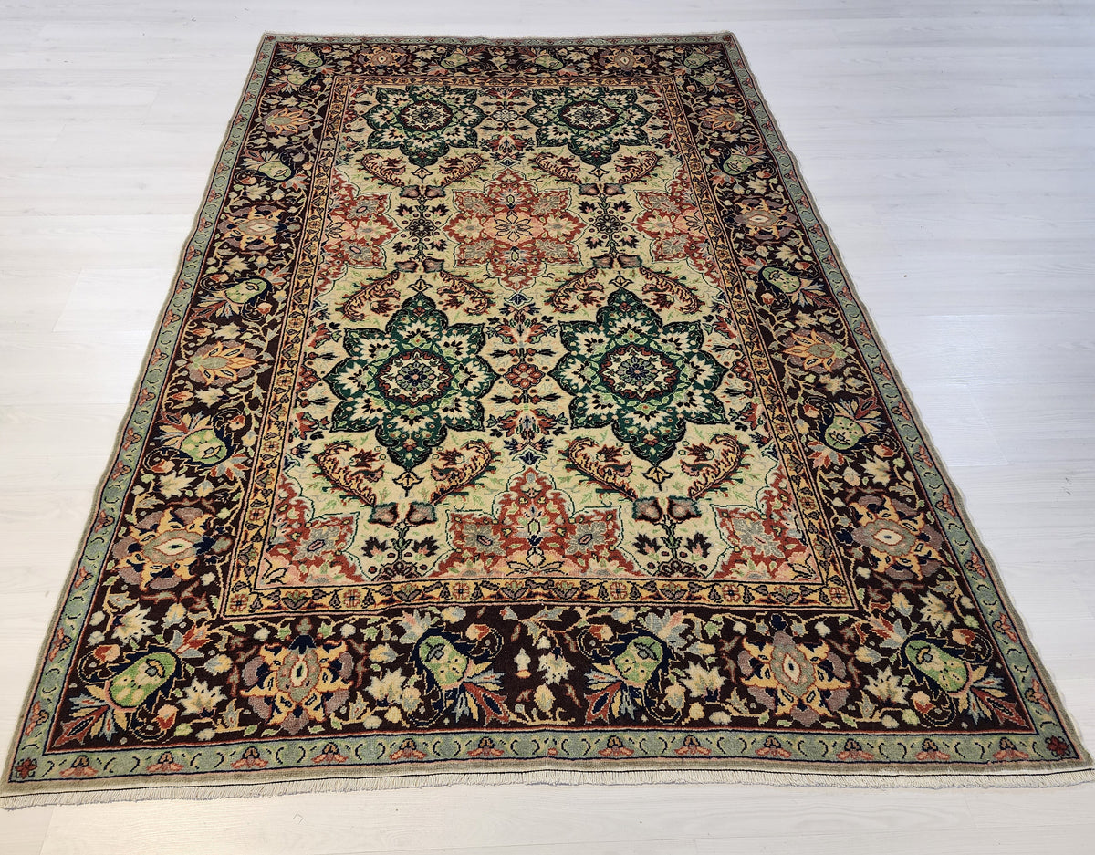 Vintage Anatolian floral rug in beige, brown and green