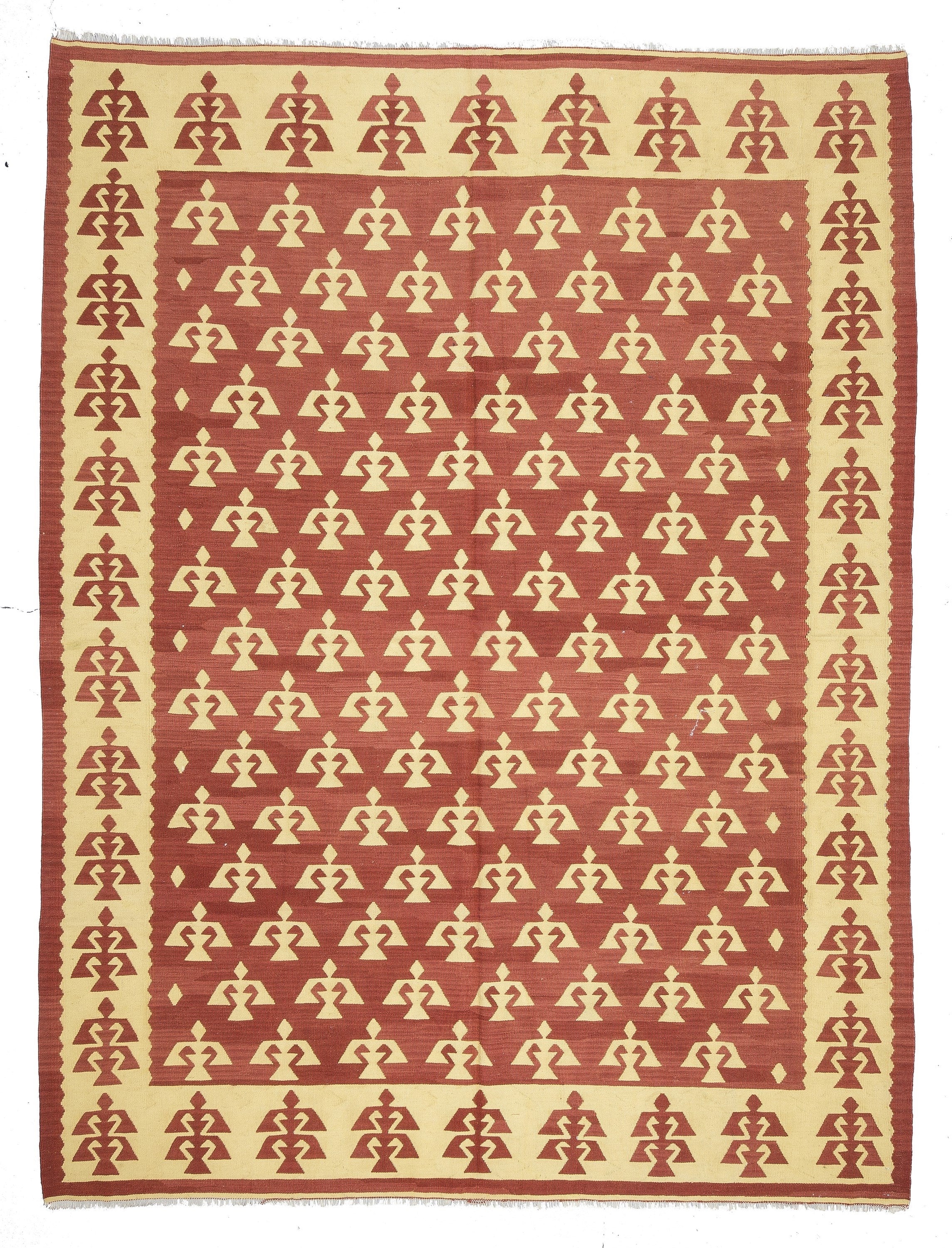 Konya Turkish Kilim Rug, 6 x 5 ft Tan Rust Beige Handmade Organic Wool Vintage Rug, Boho Rustic Anatolian Moroccan Carpet Persian Area Rug
