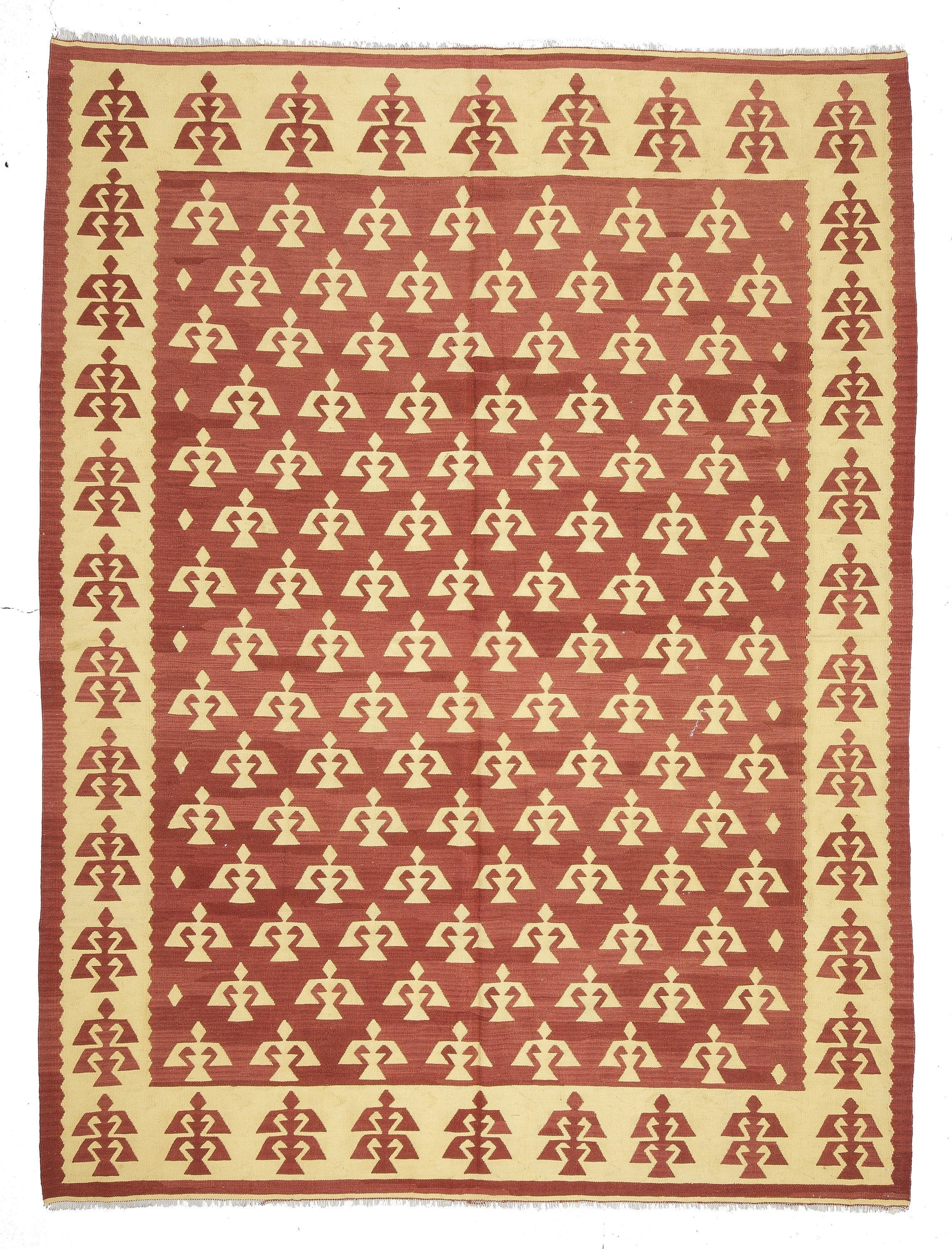 Konya Turkish Kilim Rug, 6 x 5 ft Tan Rust Beige Handmade Organic Wool Vintage Rug, Boho Rustic Anatolian Moroccan Carpet Persian Area Rug