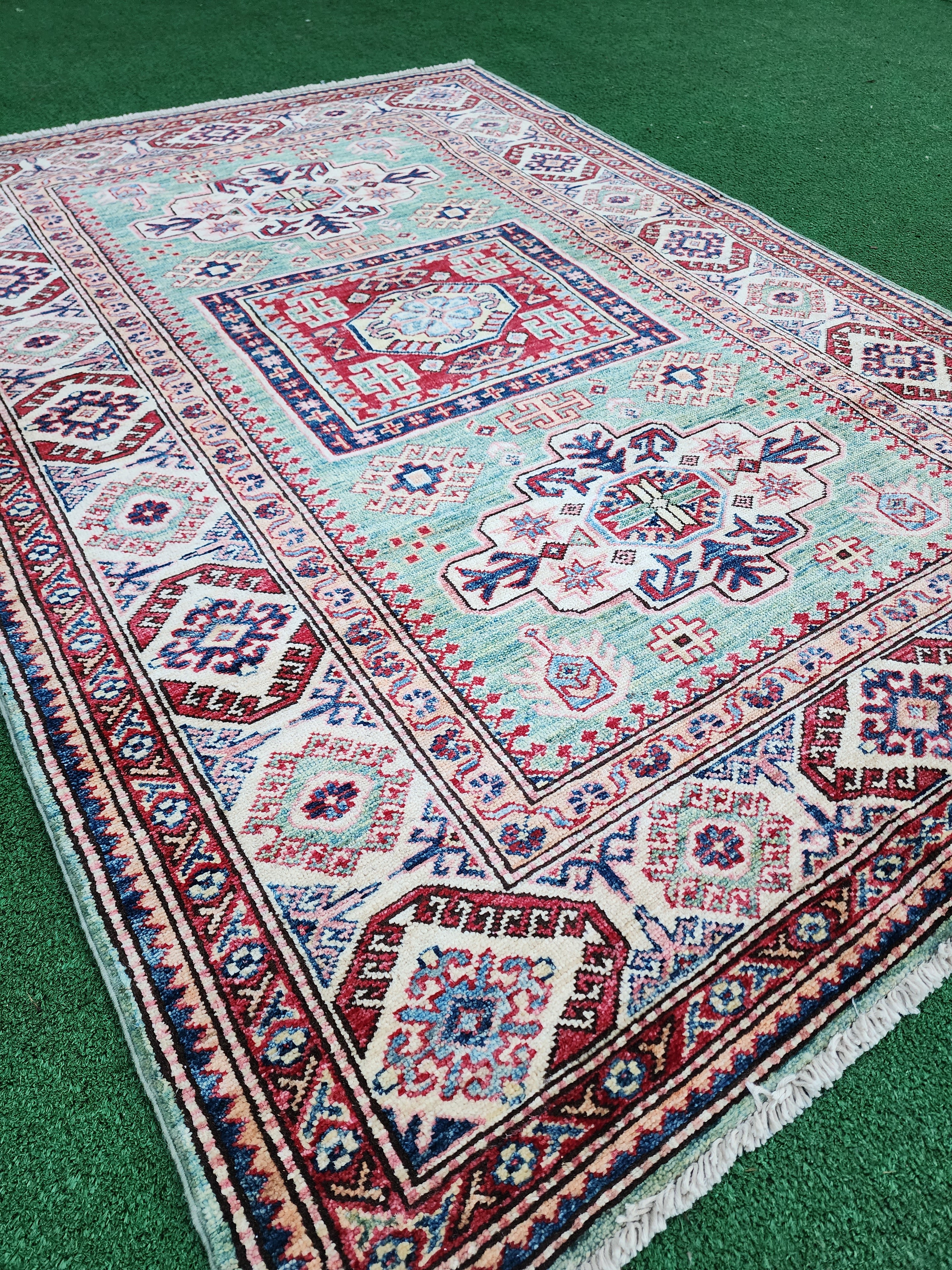 Green Turkish Rug, Distressed Oushak Rug 5'5"x3'11"