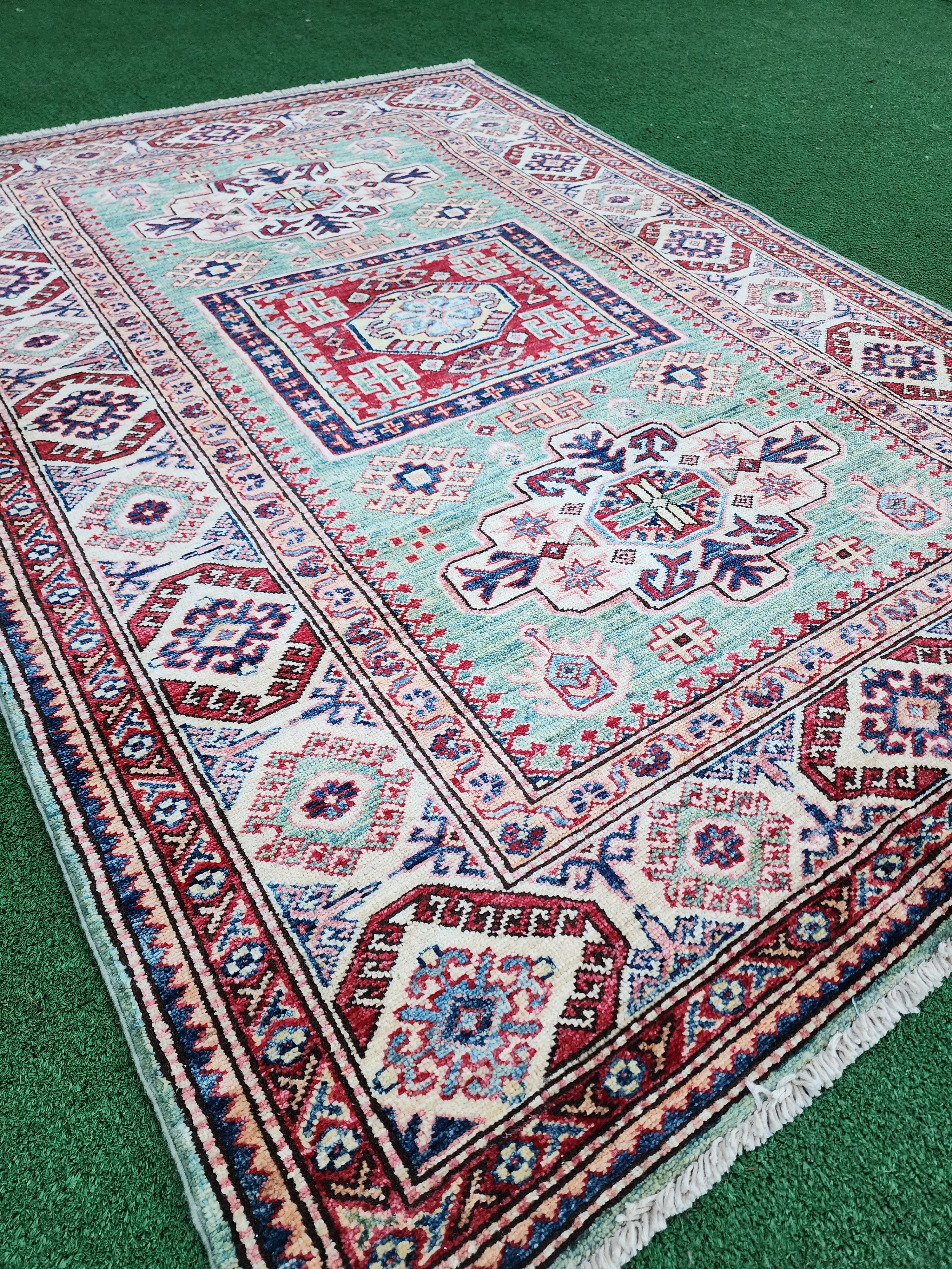 Green Turkish Rug, Distressed Oushak Rug 5'5"x3'11"