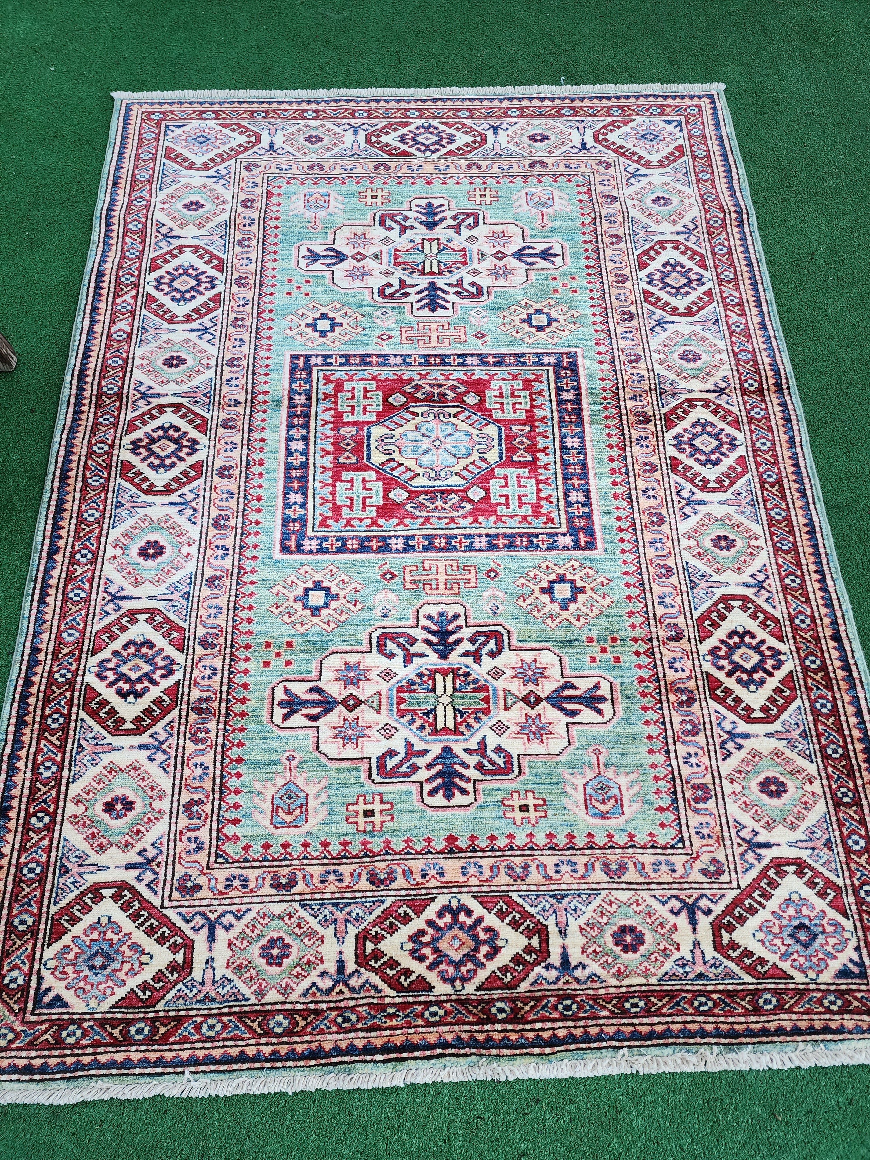 Green Turkish Rug, Distressed Oushak Rug 5'5"x3'11"