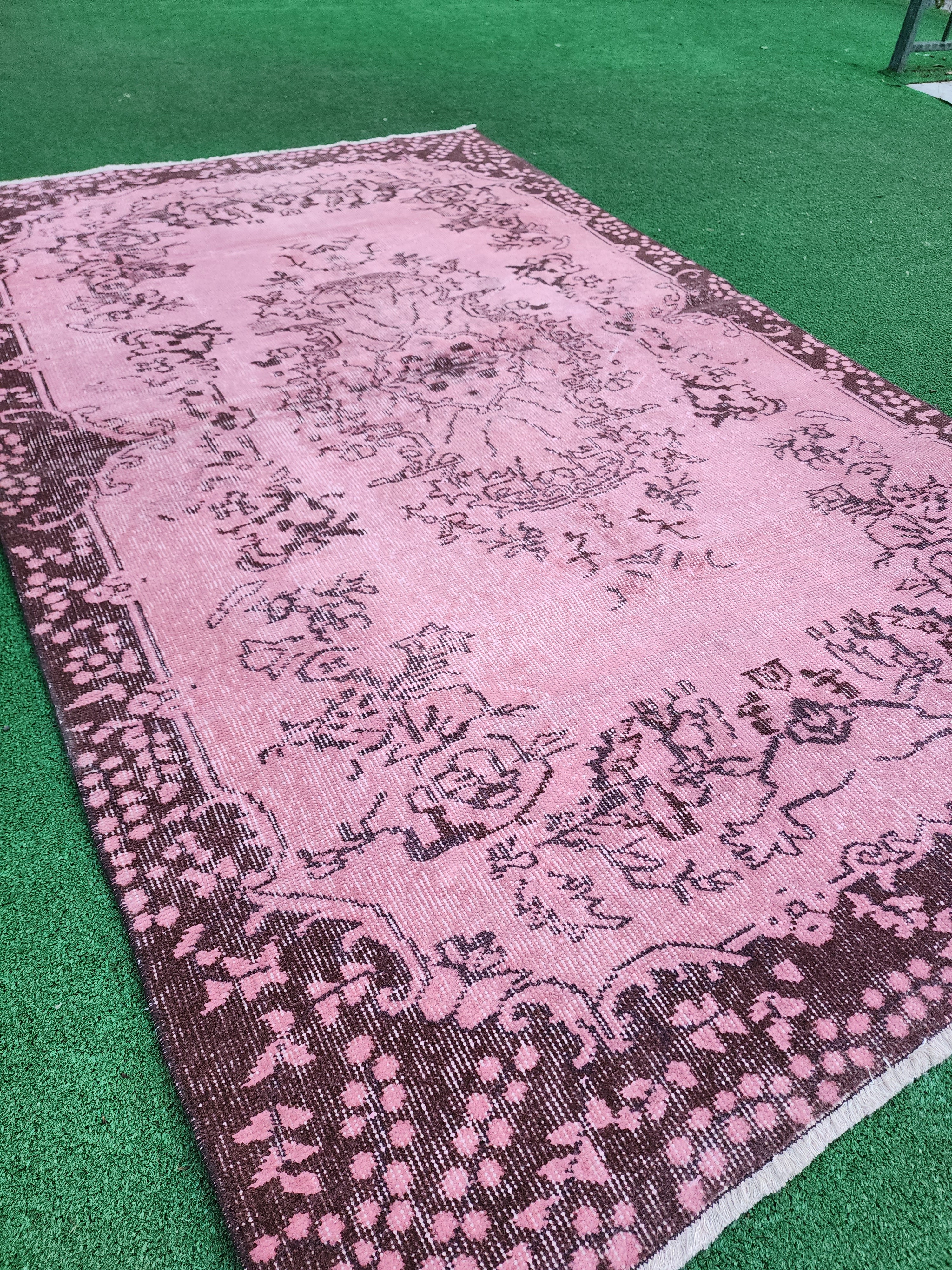 Pink Persian Rug, Vintage Overdyed Distressed Living Room Rug 6' 6" x ''4''