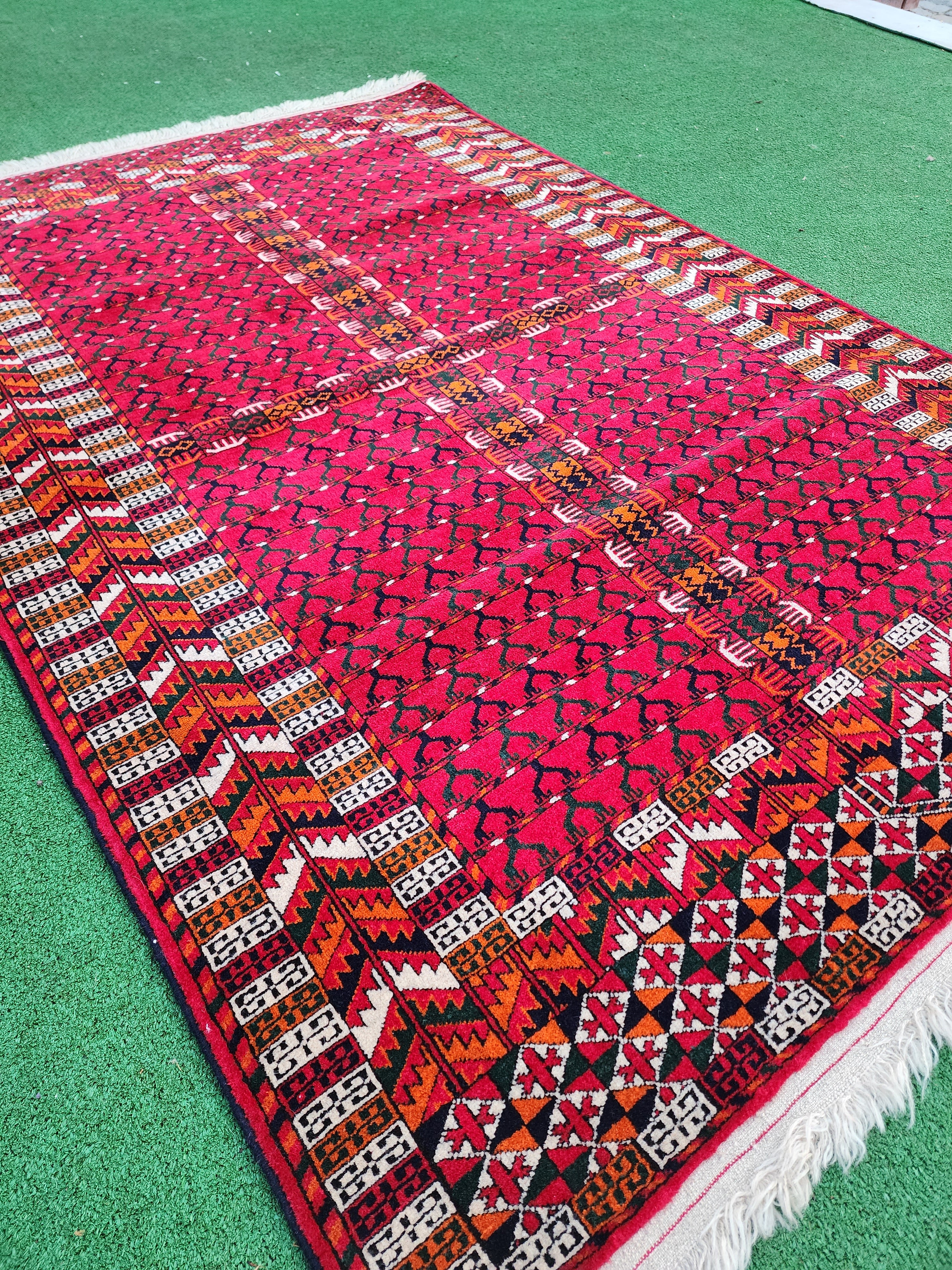 Vintage Bokhara Turcoman Ensi Rug for the Living Room 6'3'' x 4'1''