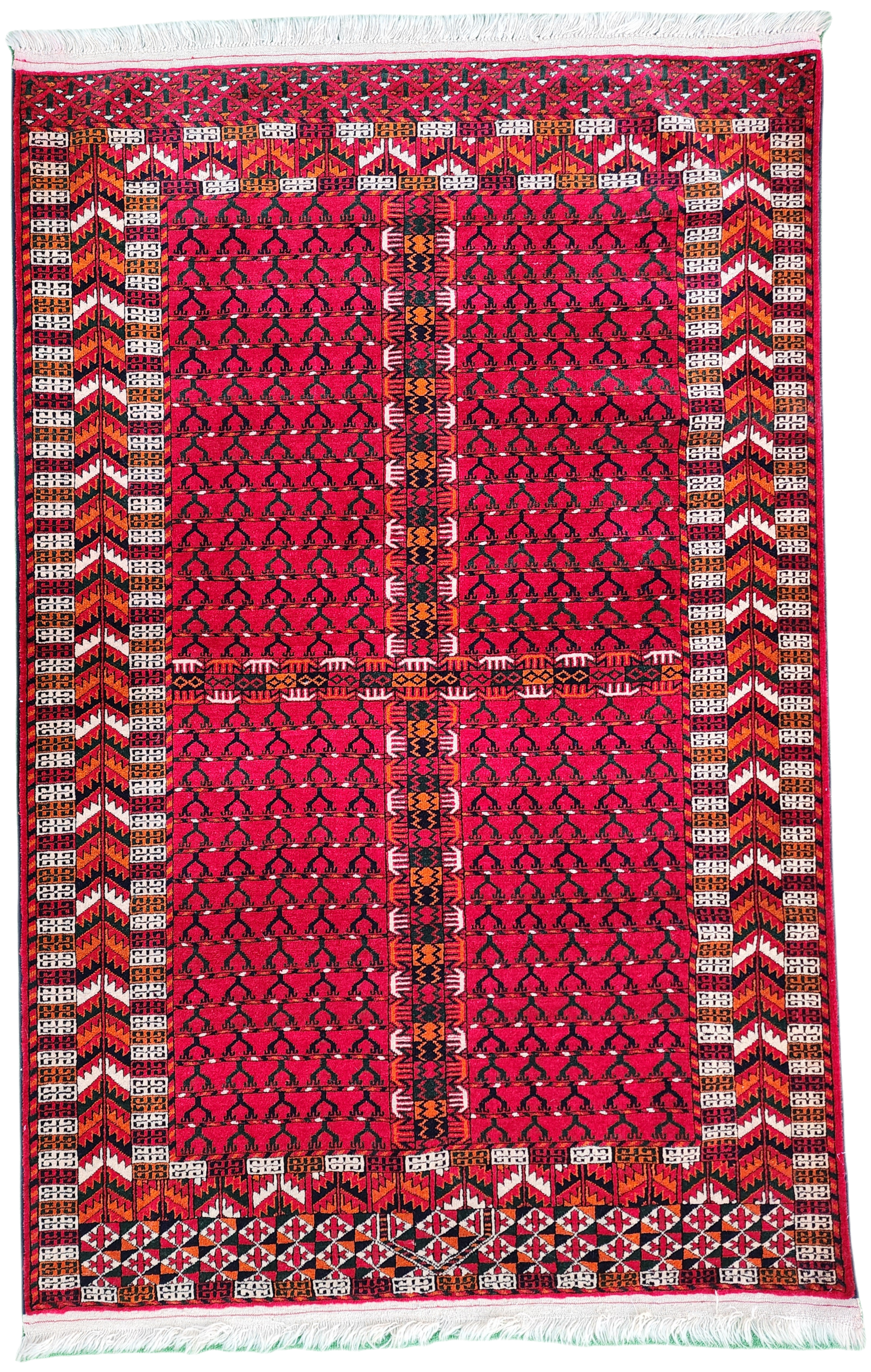 Vintage Bokhara Turcoman Ensi Rug for the Living Room 6'3'' x 4'1''