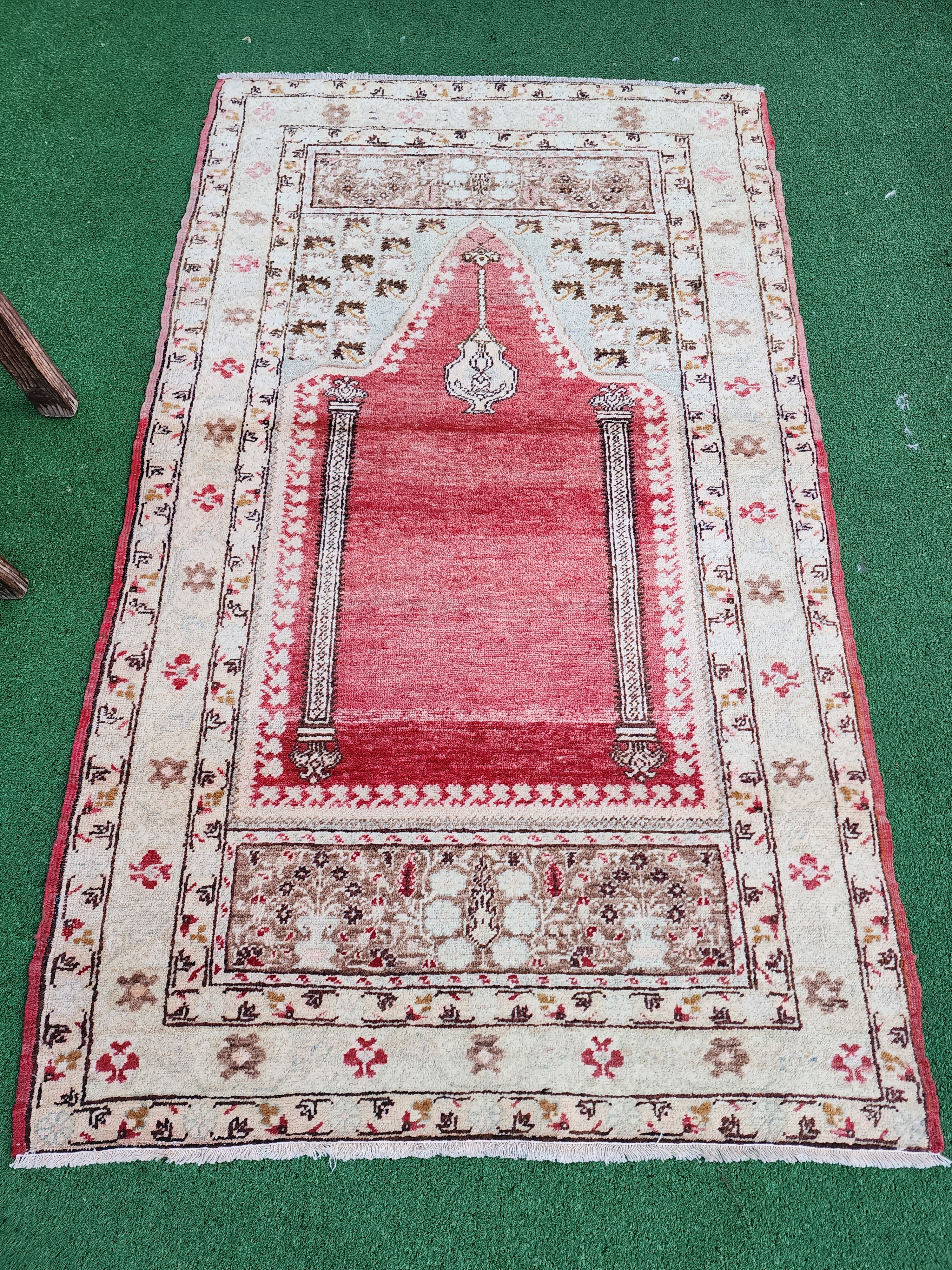 Antique Cappadocia Turkish Rug 5'5'' x 3'3'' Softly Coloured Prayer Style Rug
