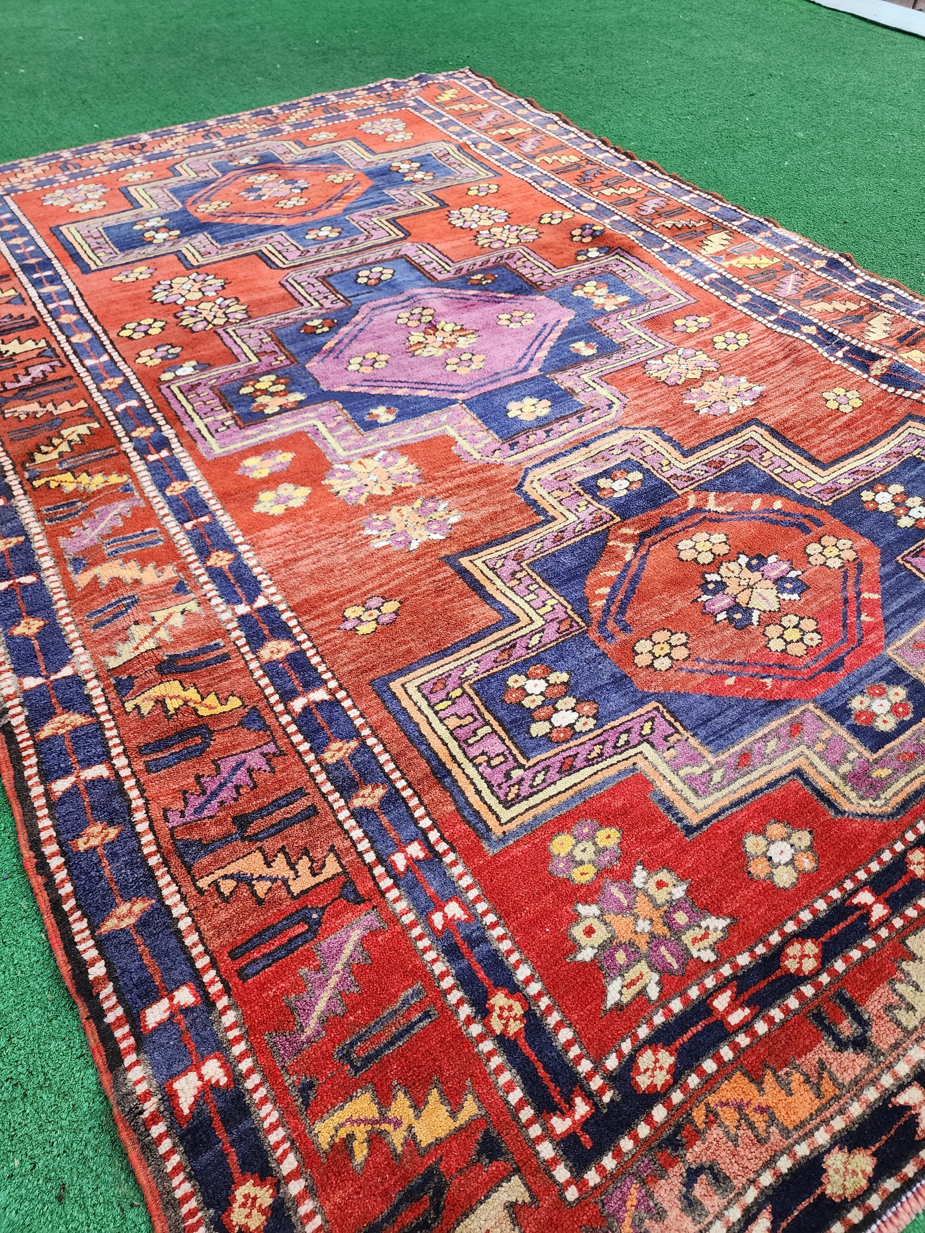 vintage Anatolian Wool Area Rug — back view