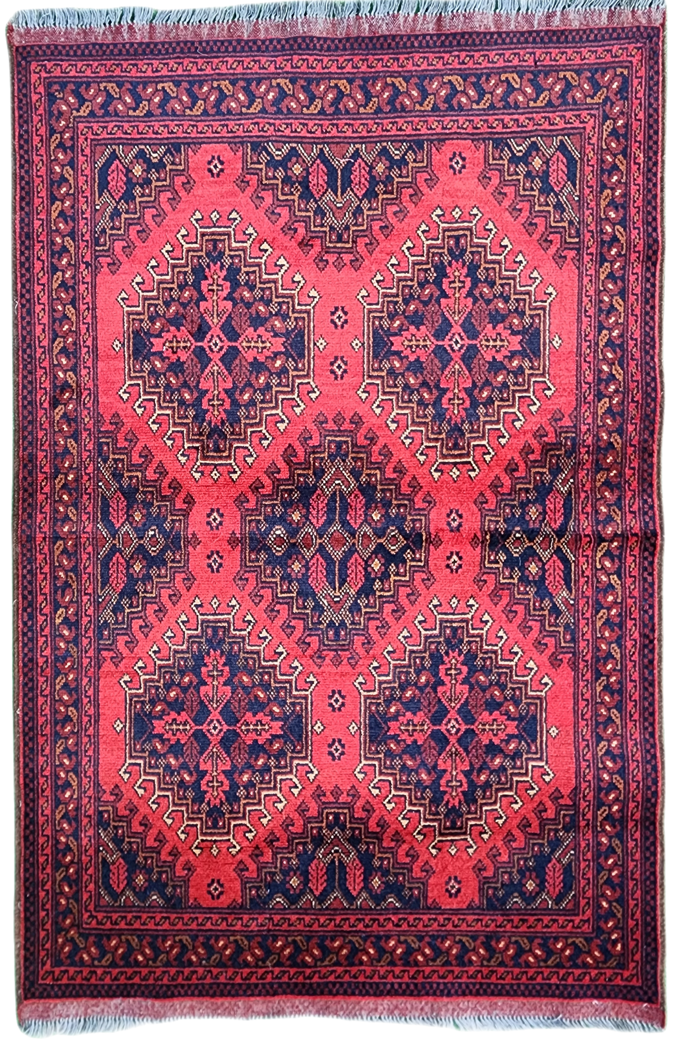 Alfombra afgana roja de lana tejida a mano, 1,90 m x 1,45 m