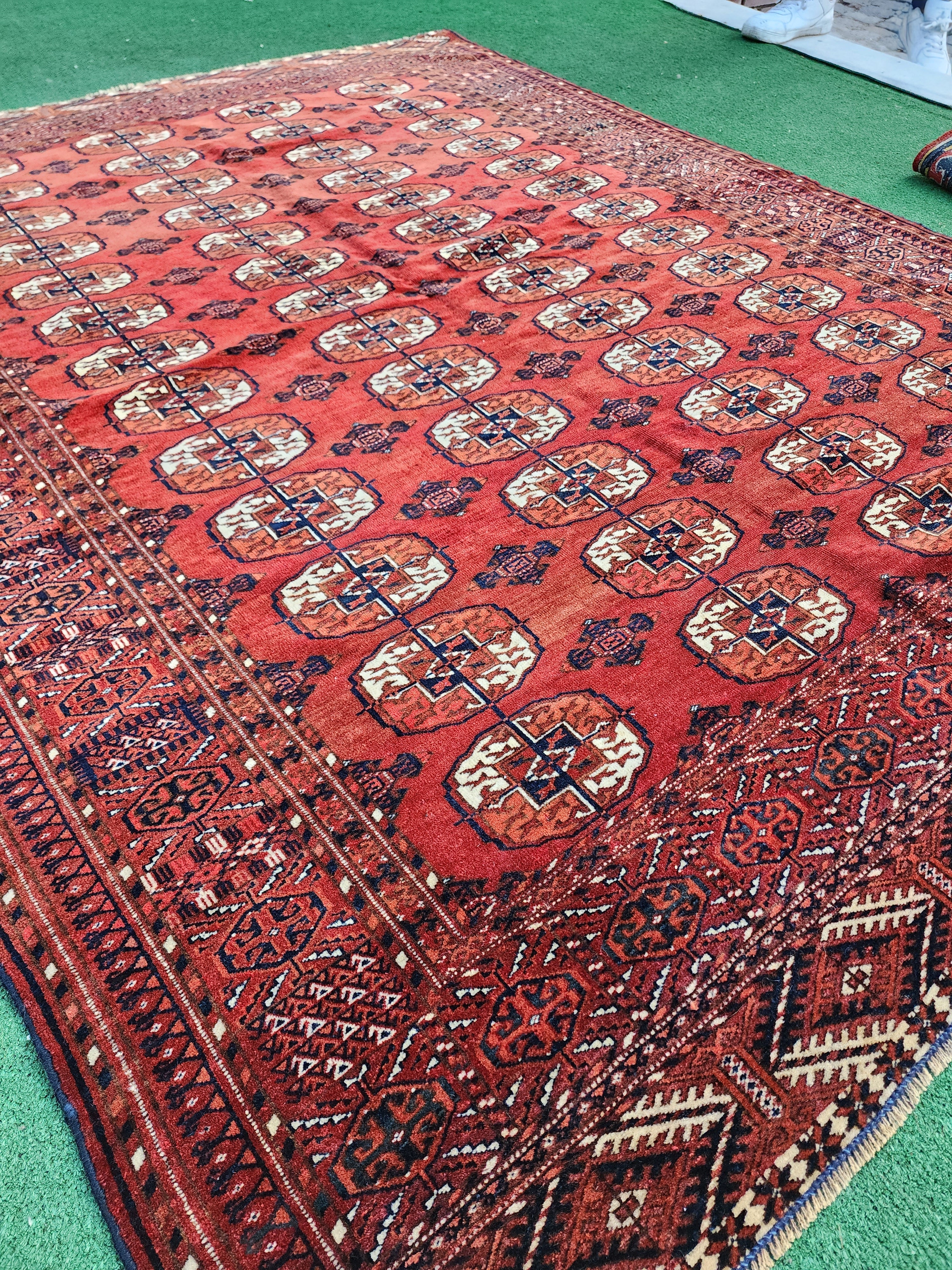 antique Oriental Wool Area Rug — back view