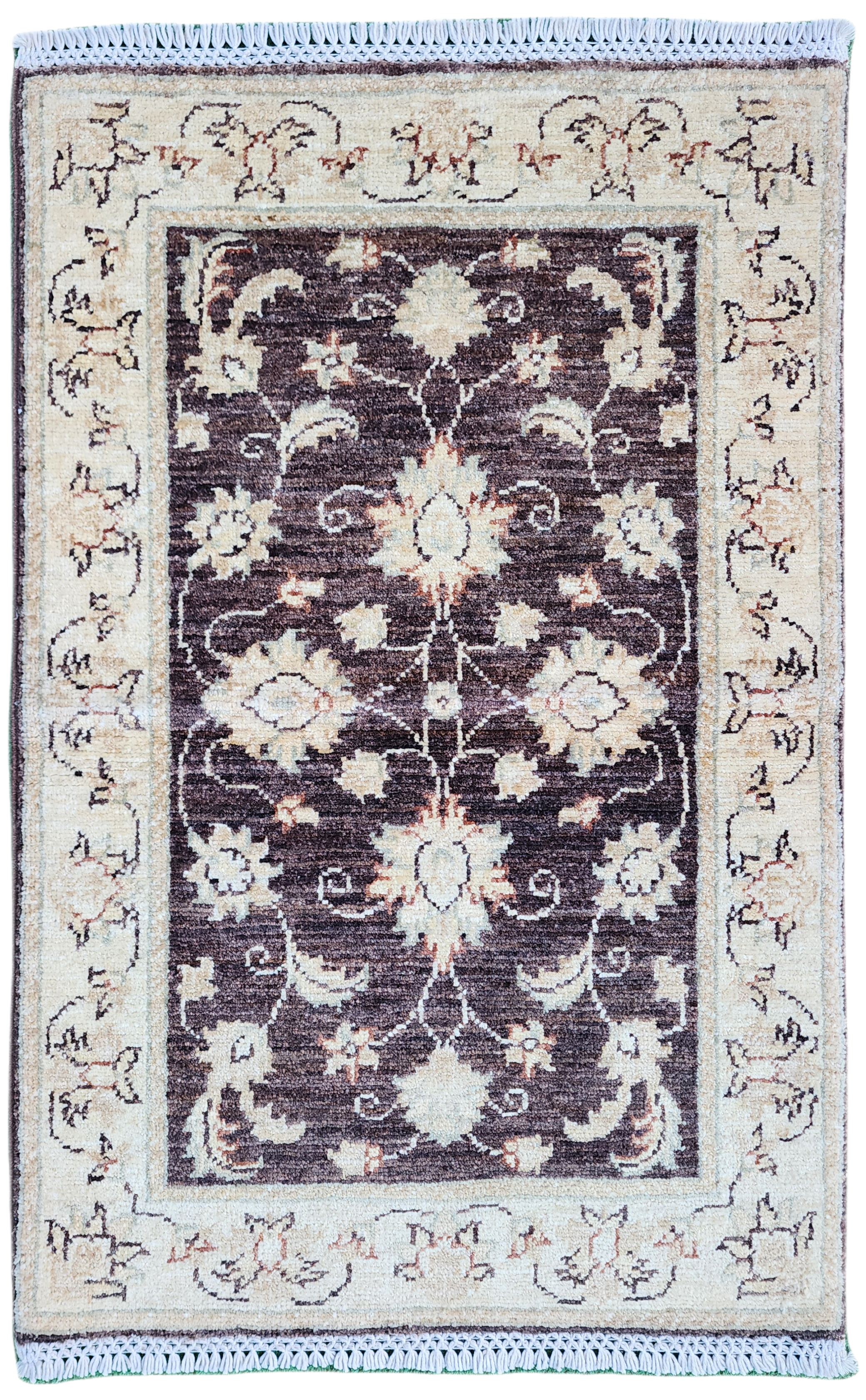 Alfombra turca Oushak marrón y beige de 2'9'' x 2''