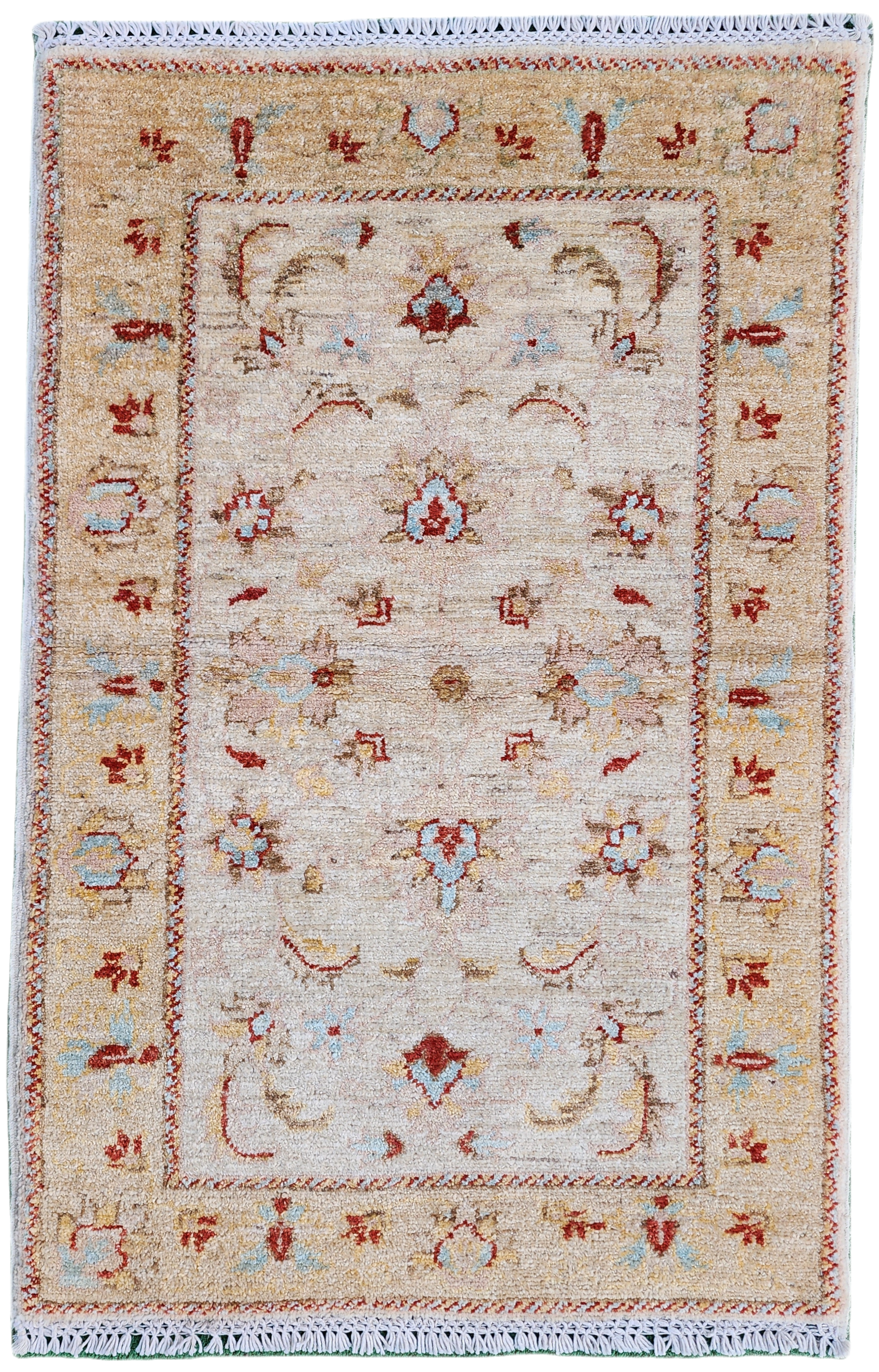 Alfombra turca Oushak beige y roja de 3'4'' x 2'2''