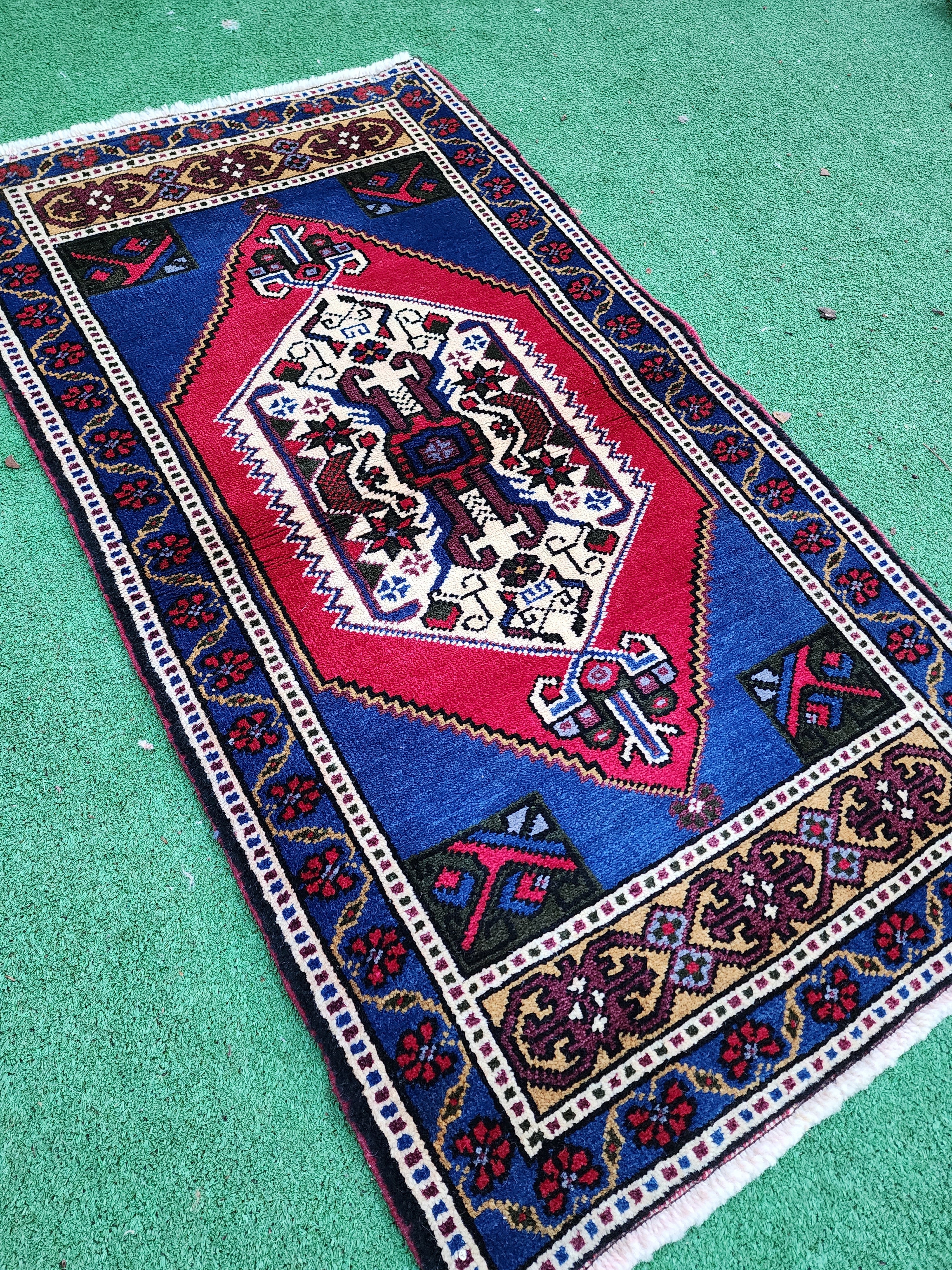 antique Anatolian Wool Small Rug — back view