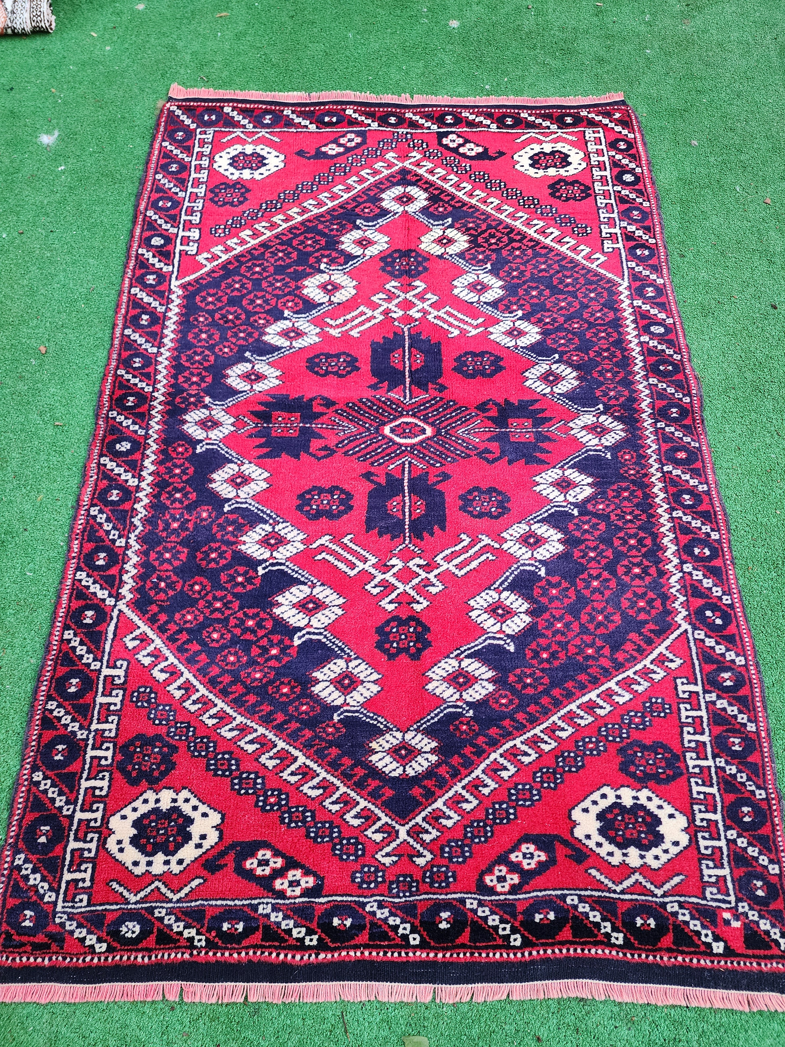 Antique Turkish Bergama Prayer Rug, 4 ft 8 in x 3 ft, Red, Blue and Beige Prayer Style Rug
