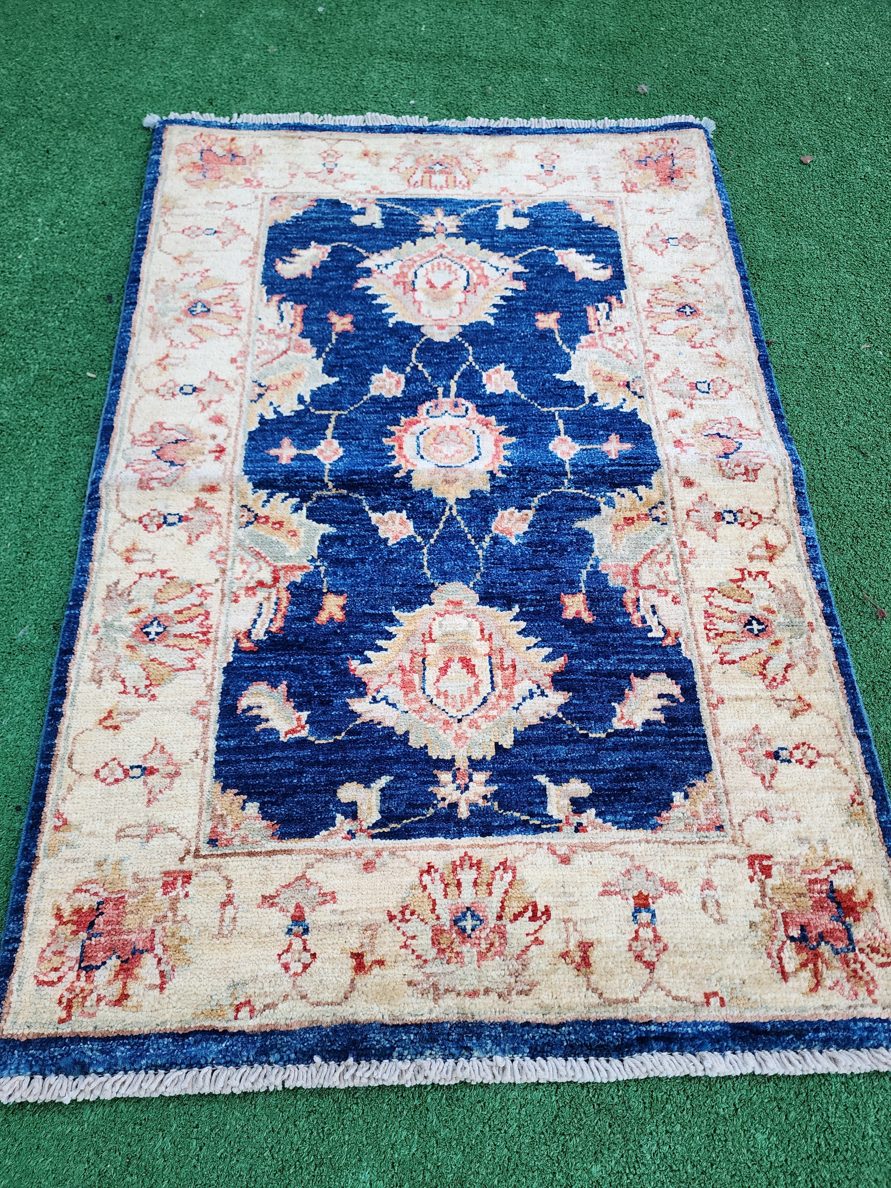 Beige and Blue Turkish Oushak Rug ''3''x''2''