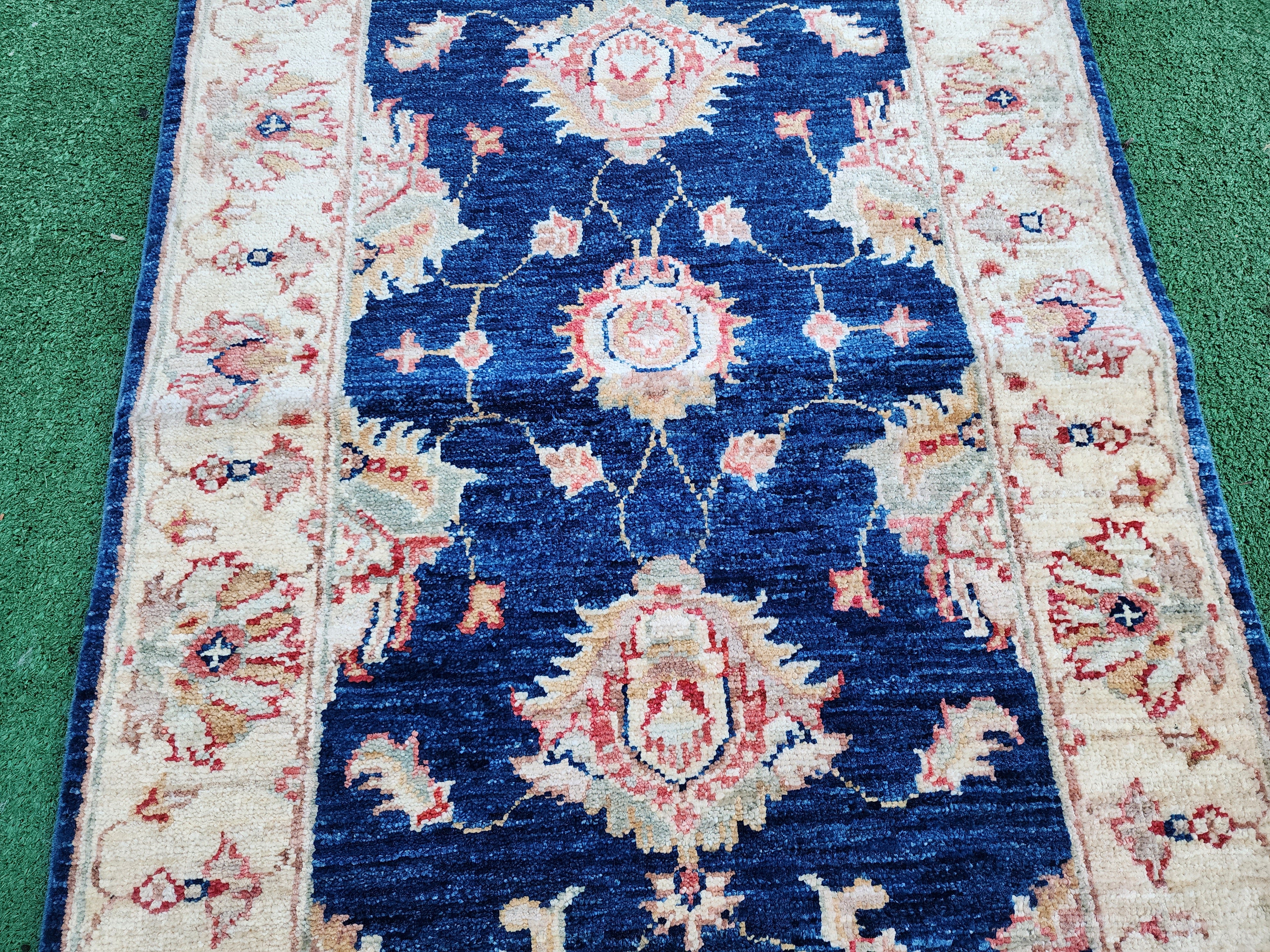 Tapis turc Oushak beige et bleu ''3''x''2''