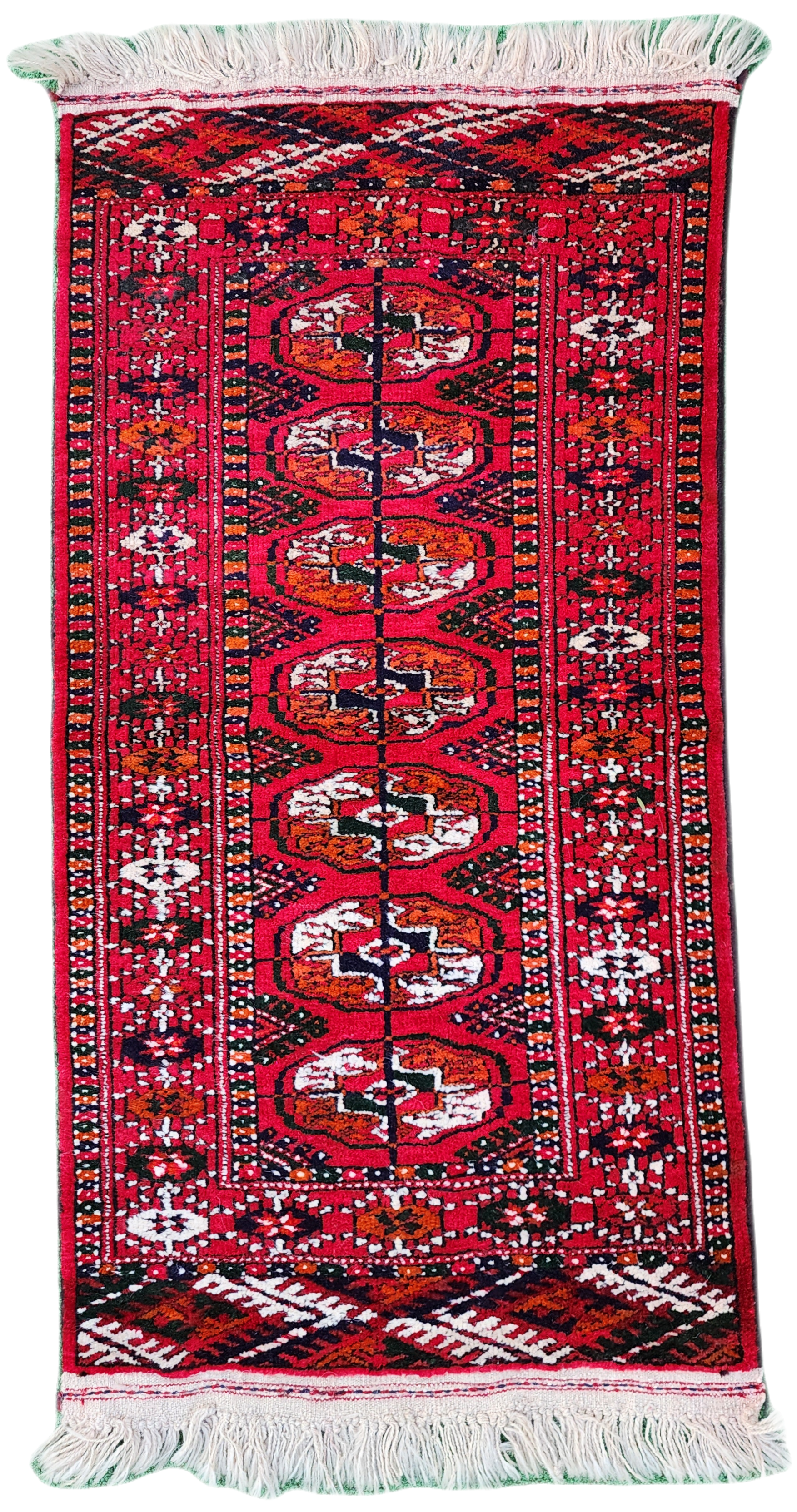 Alfombra pequeña de color rojo turcomano de 3'1'' x 1'6''