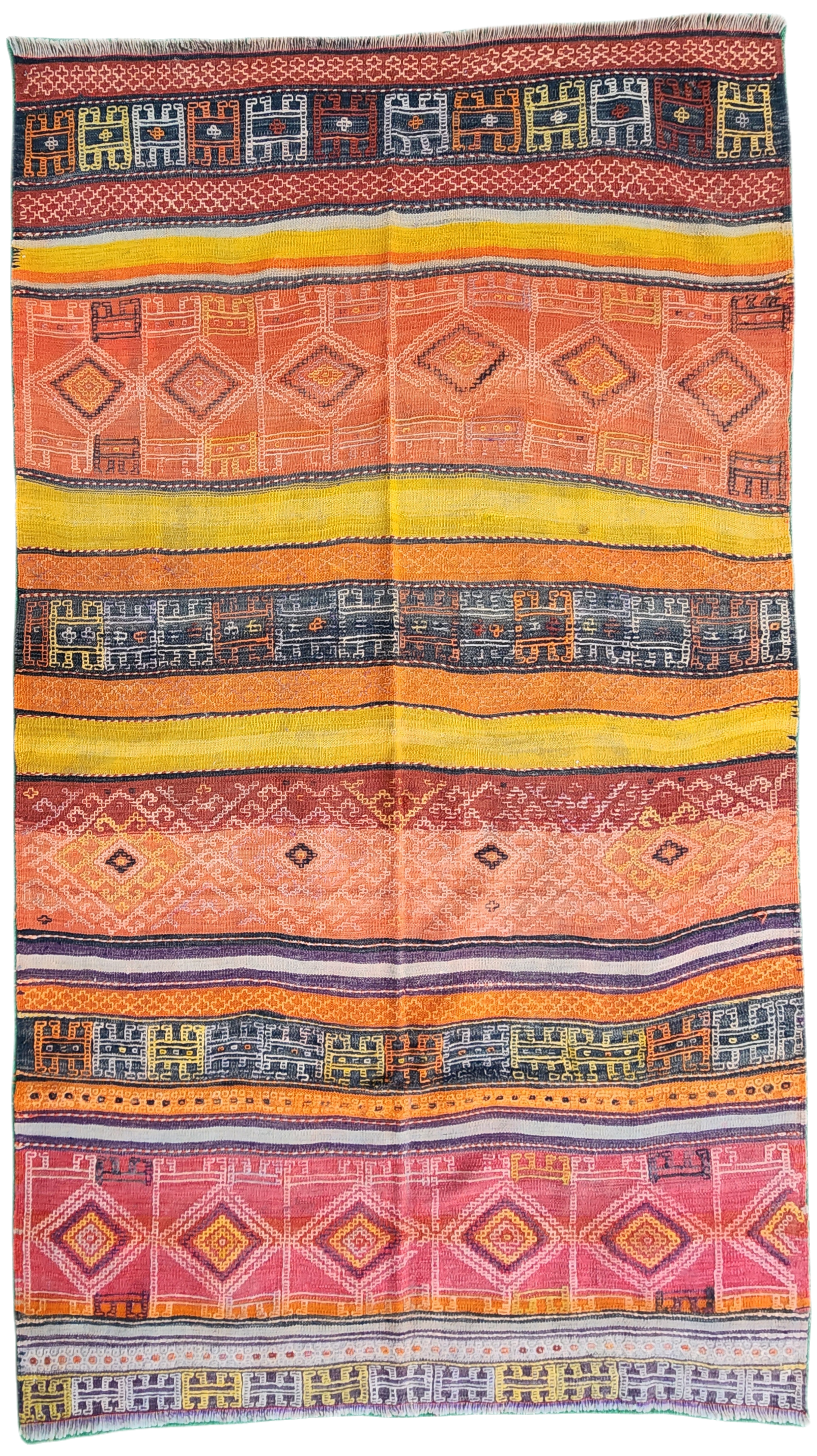Orange Yellow Red Veramin Kilim Rug 7'9"x4'8"