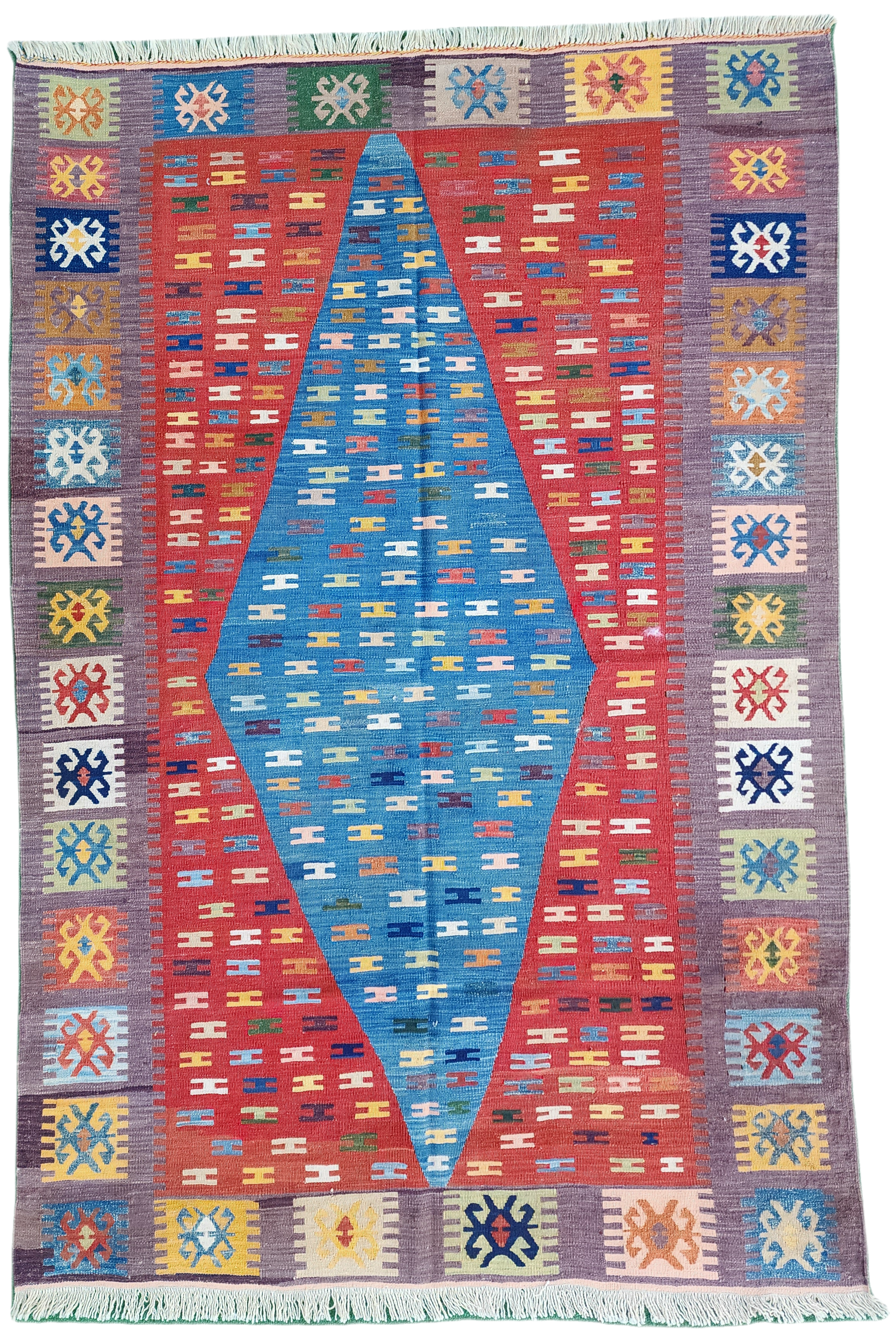 Vintage Decor Persian Area Kilim Living Room, Moroccan Style Handwoven Wool Rug, Bohemian Decor Rustic Rug, Colorful Turkish Rug 6'5'x4'9'ft