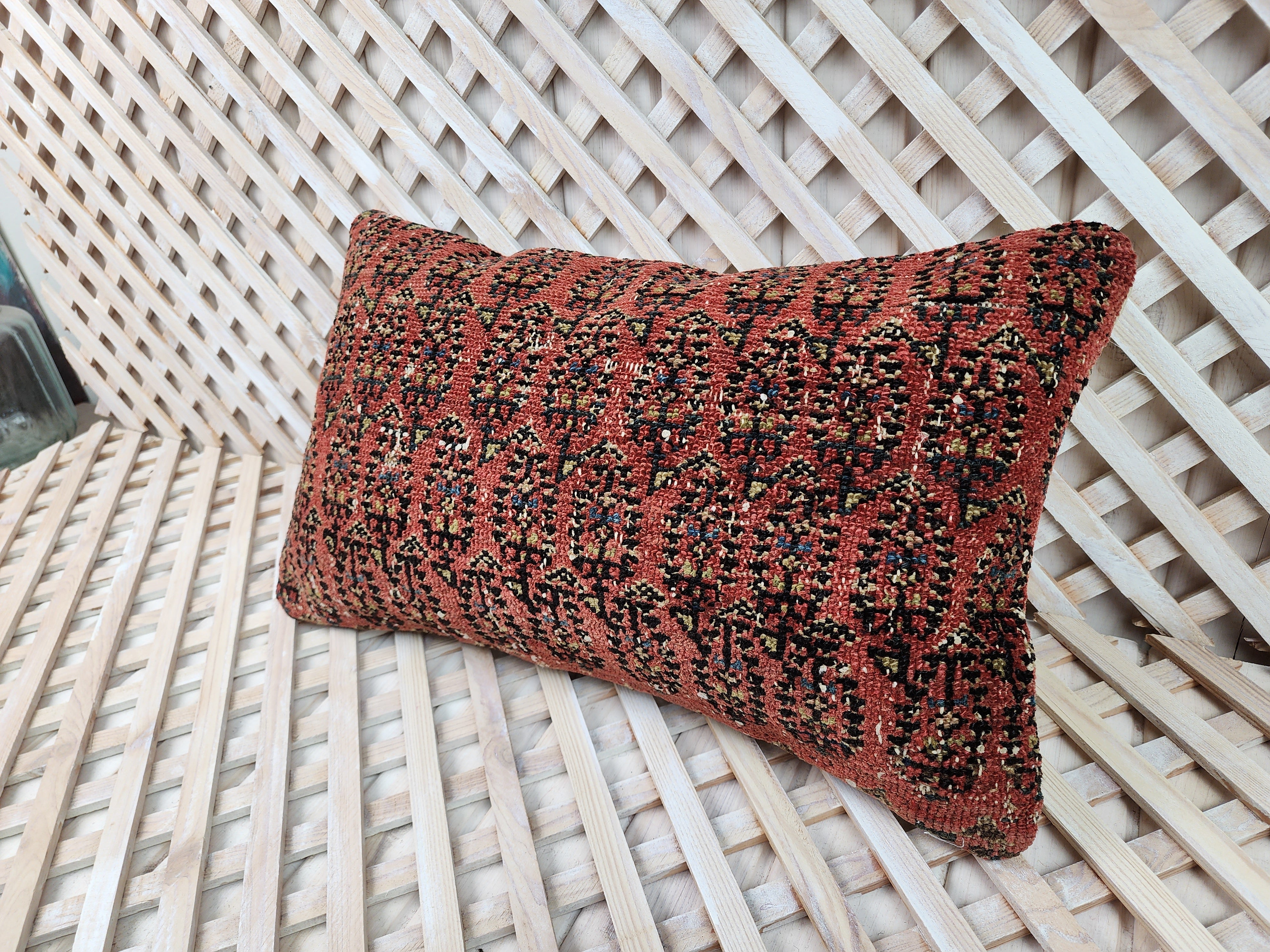antique Persian Pillow Cover — detail texture