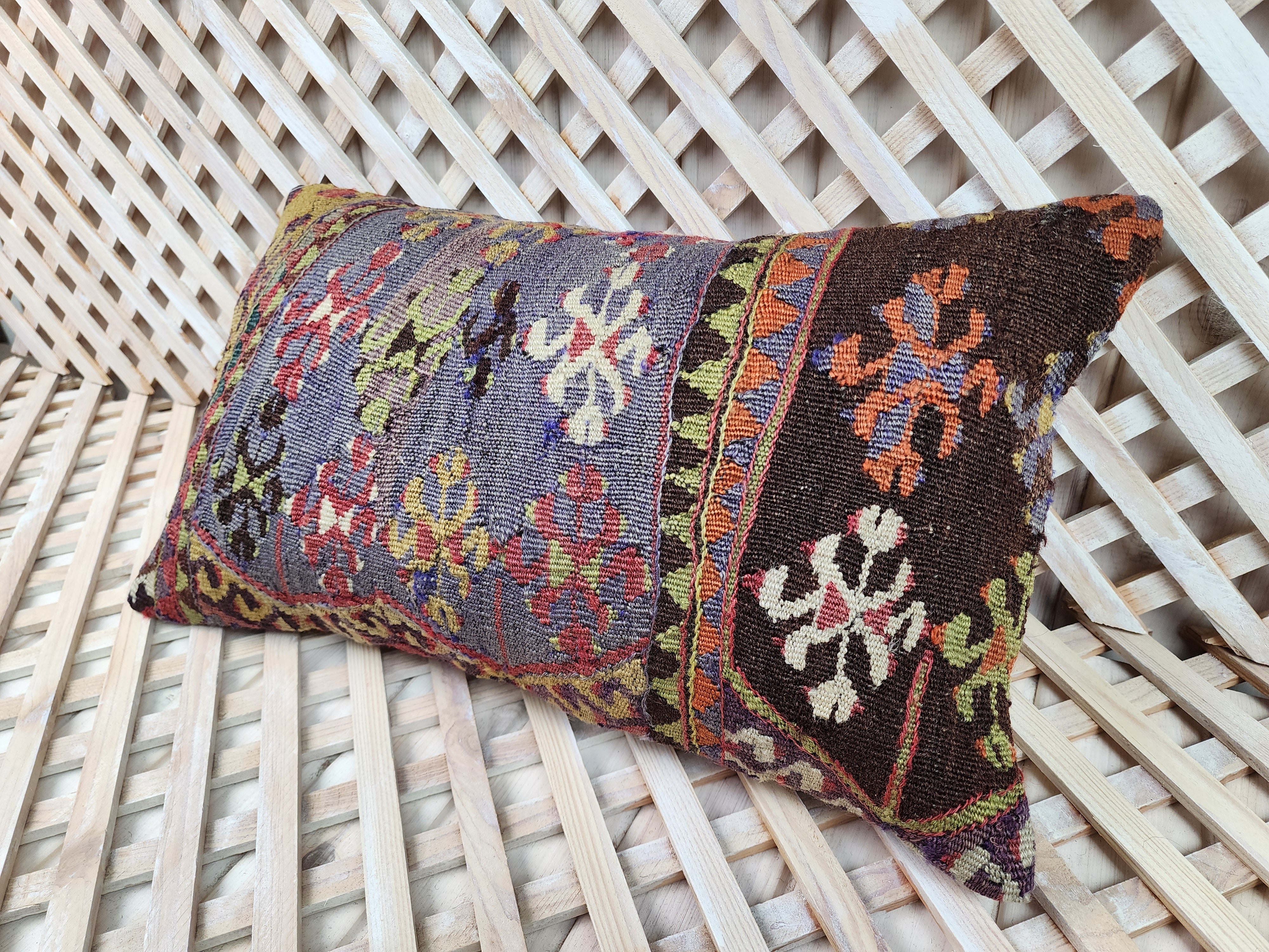 Lumbar Kilim Pillow Cover 12 x 20 in