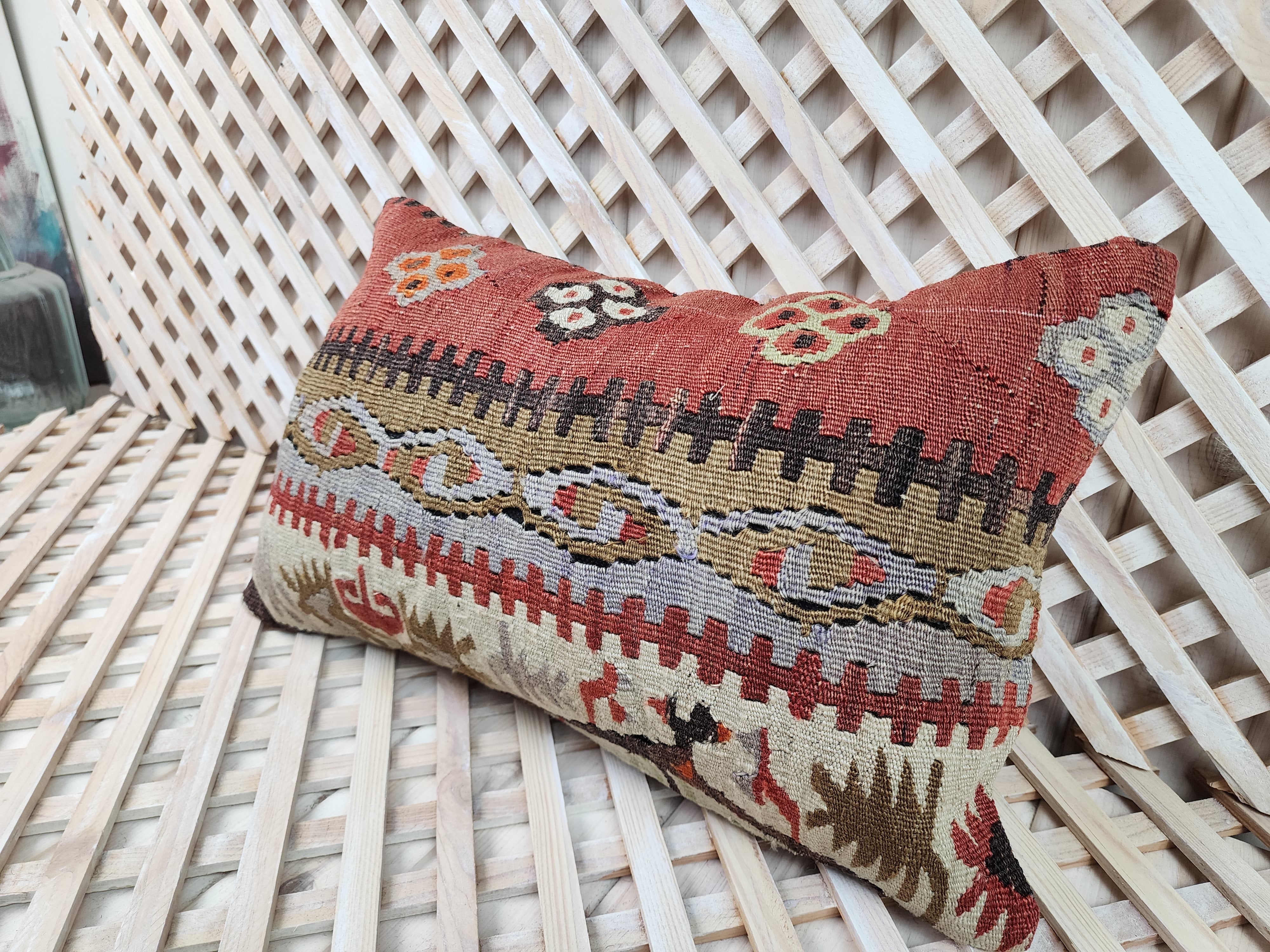 Lumbar Kilim Pillow Cover 12 x 20 in