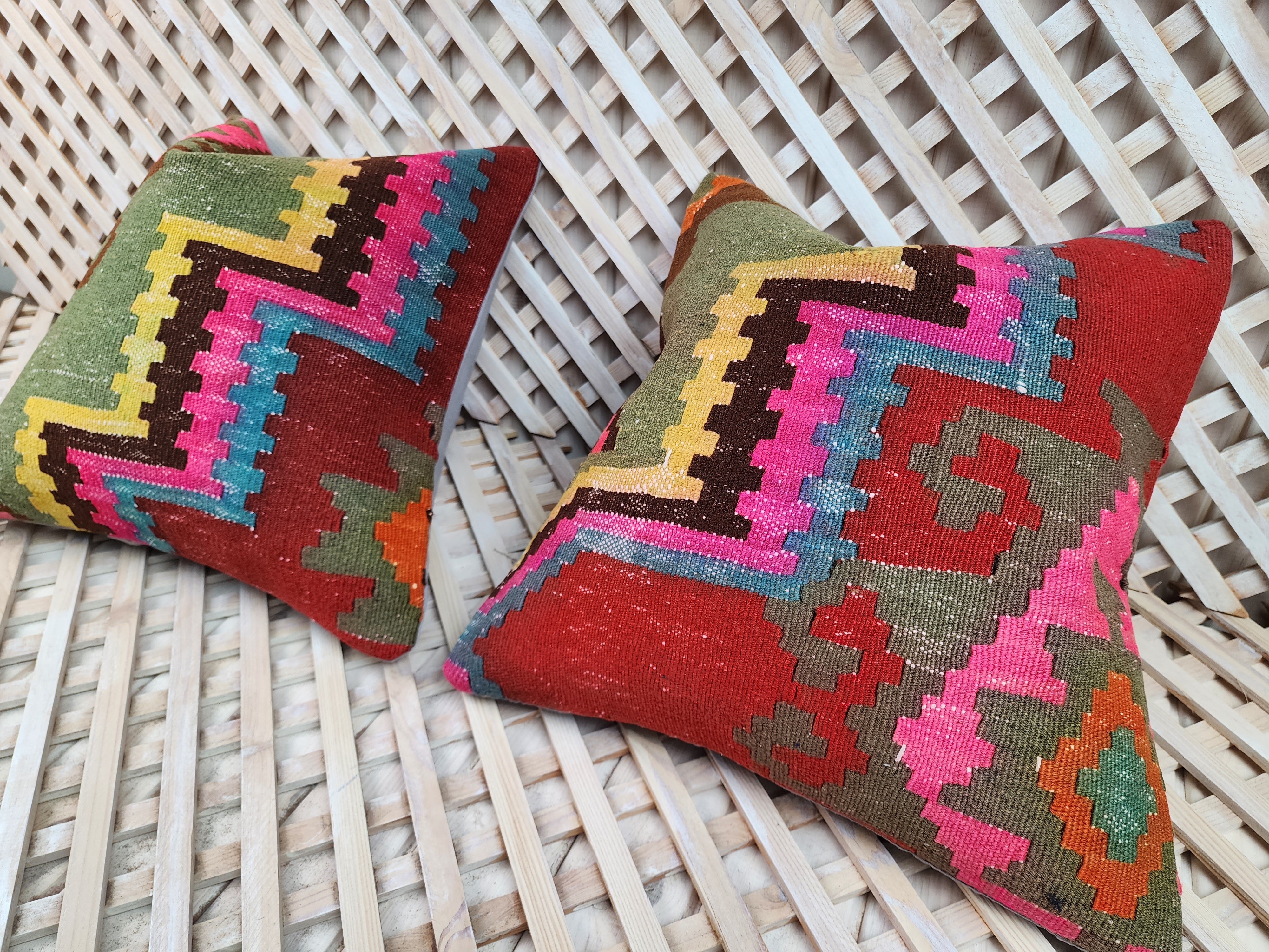 Pair of Kilim Pillows 16 x 16 in