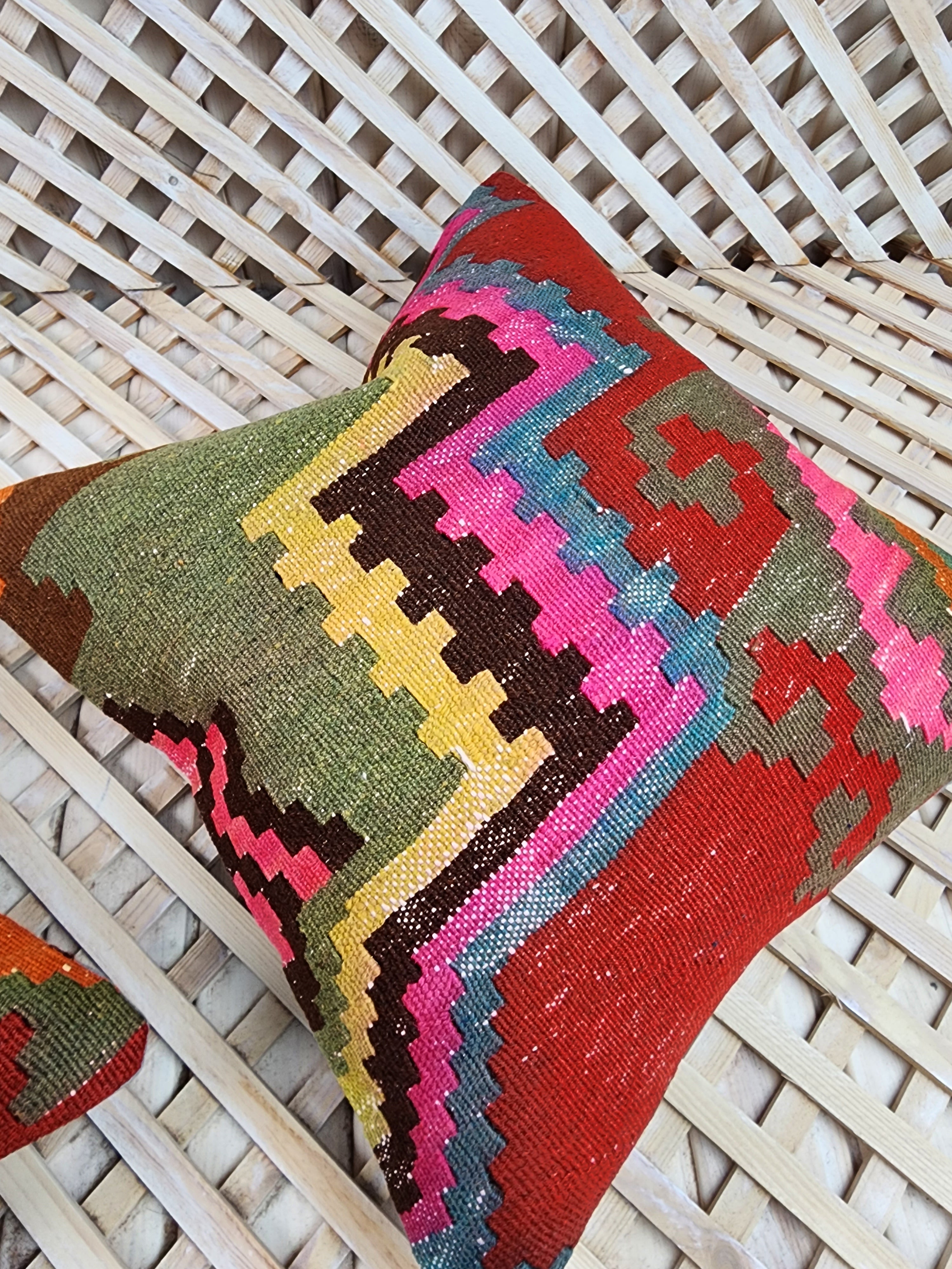 Pair of Kilim Pillows 16 x 16 in