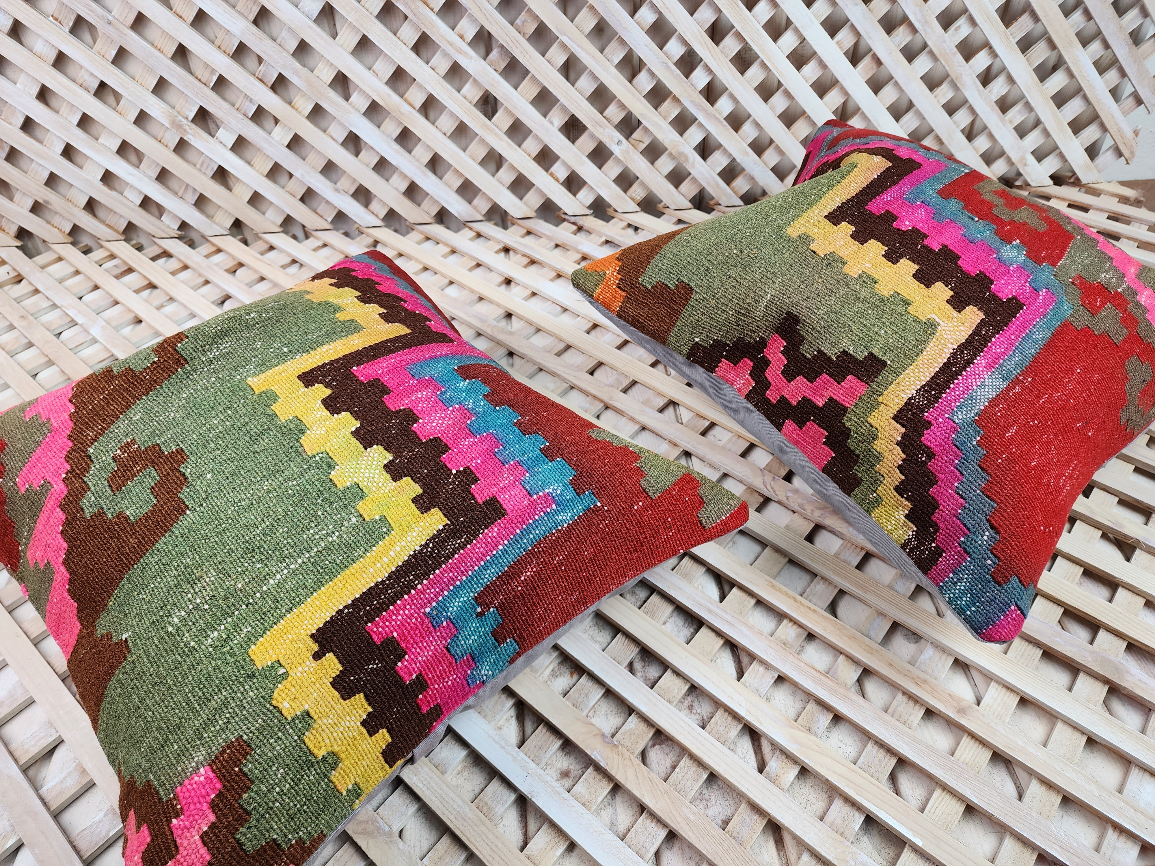 Pair of Kilim Pillows 16 x 16 in