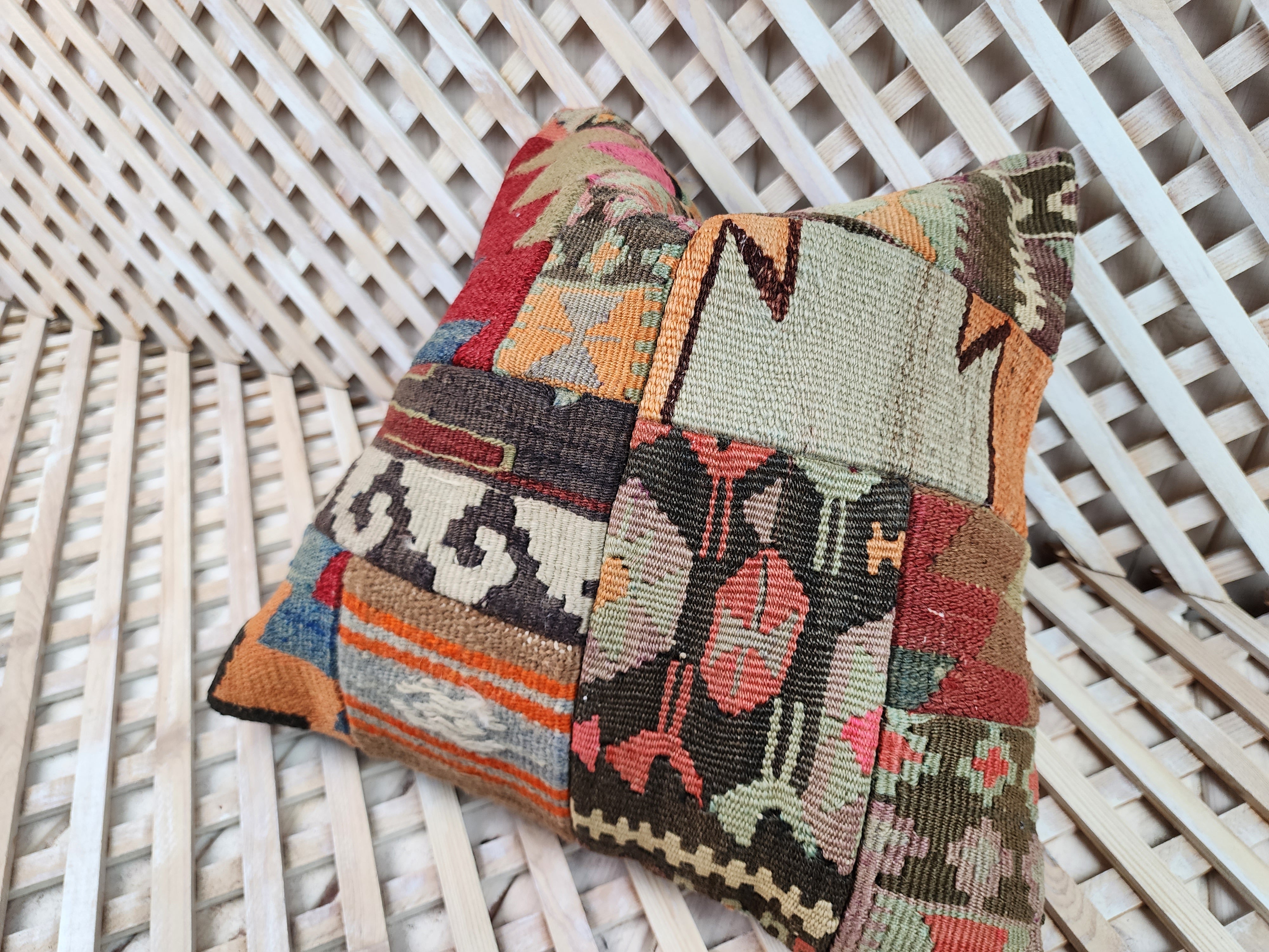 Patchwork Kilim Pillow Cover 16 x 16 in