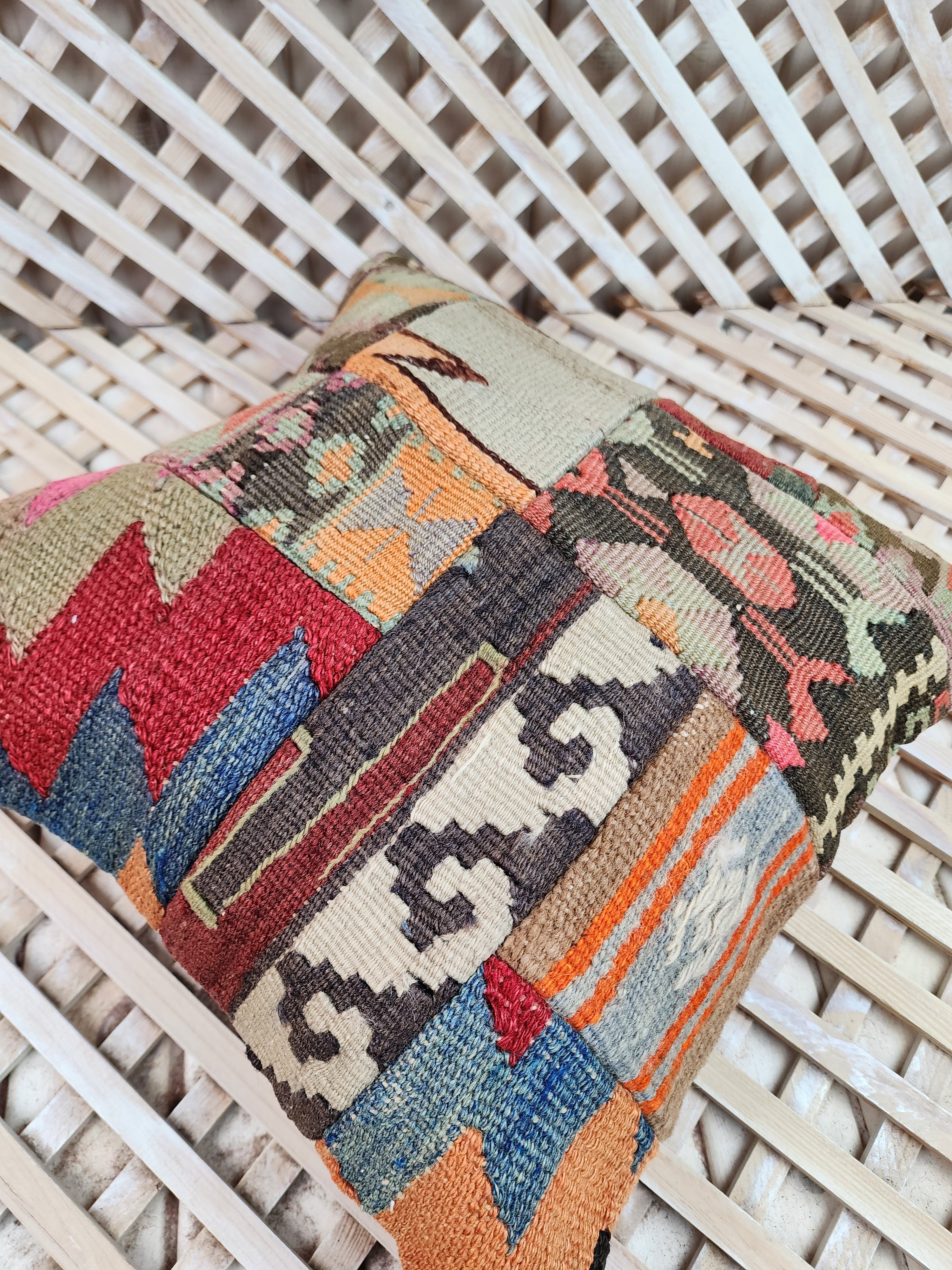 Patchwork Kilim Pillow Cover 16 x 16 in