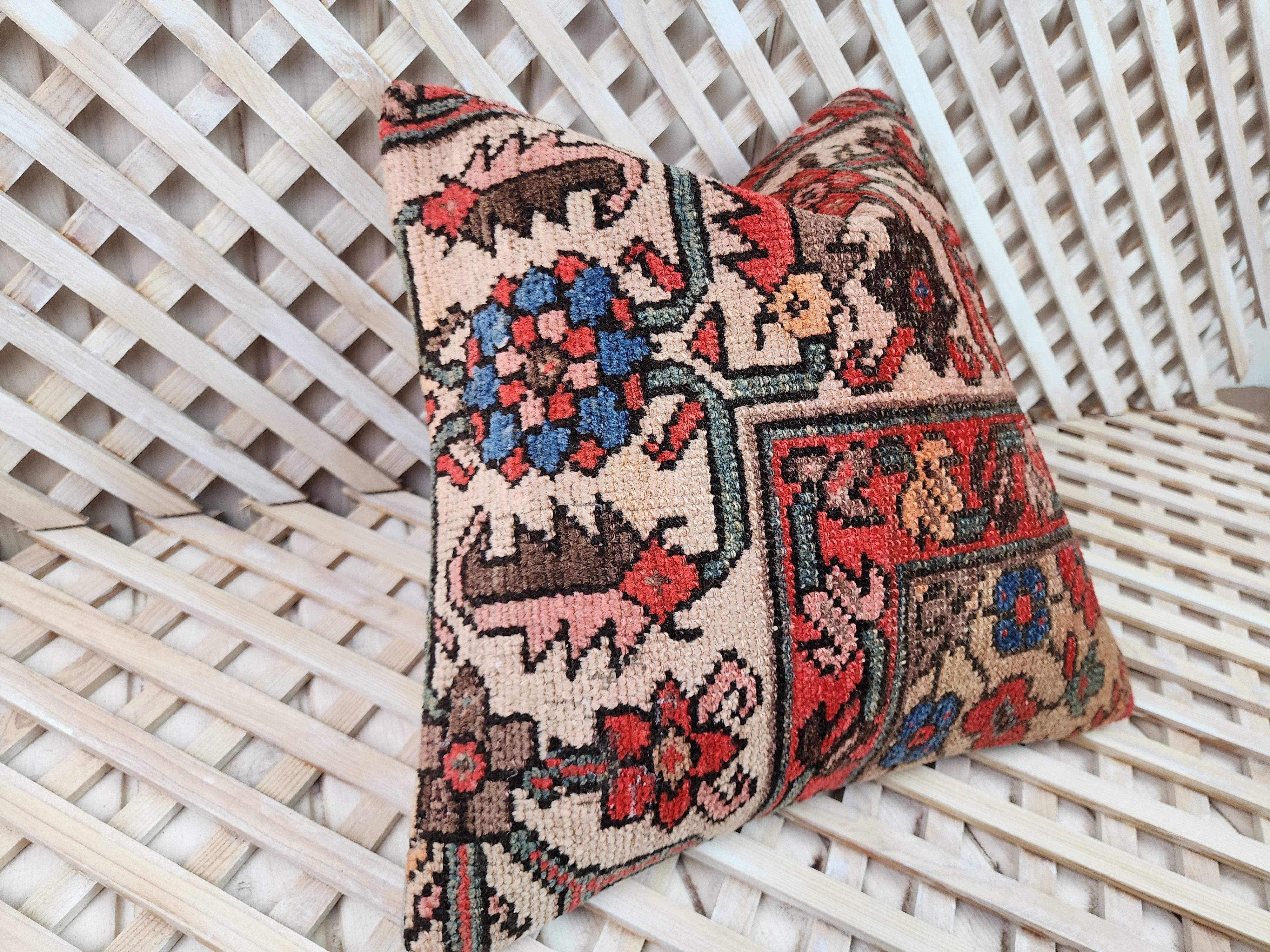 Antique Persian Carpet Pillow Cover 16 x 16 in