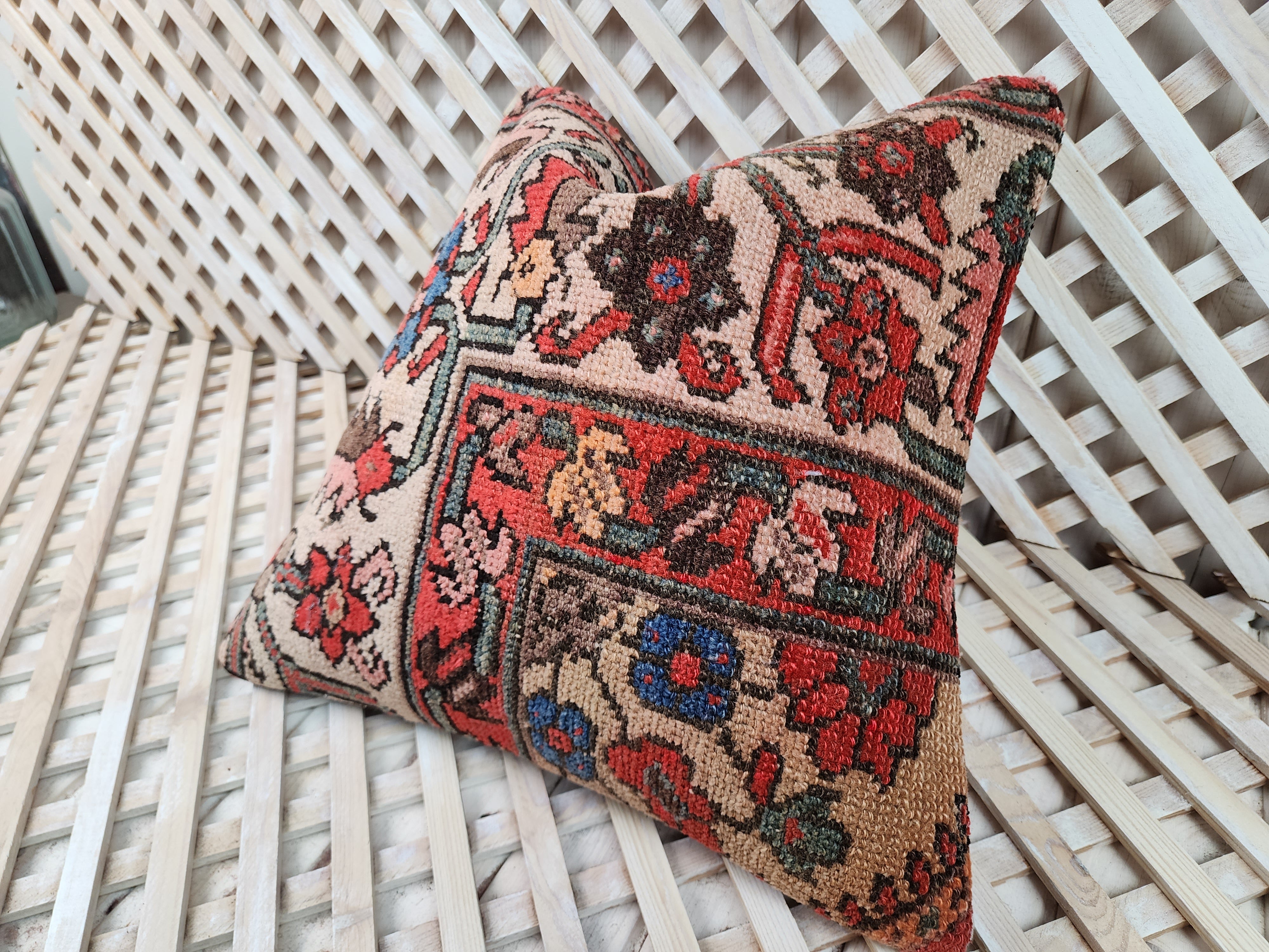 Antique Persian Carpet Pillow Cover 16 x 16 in