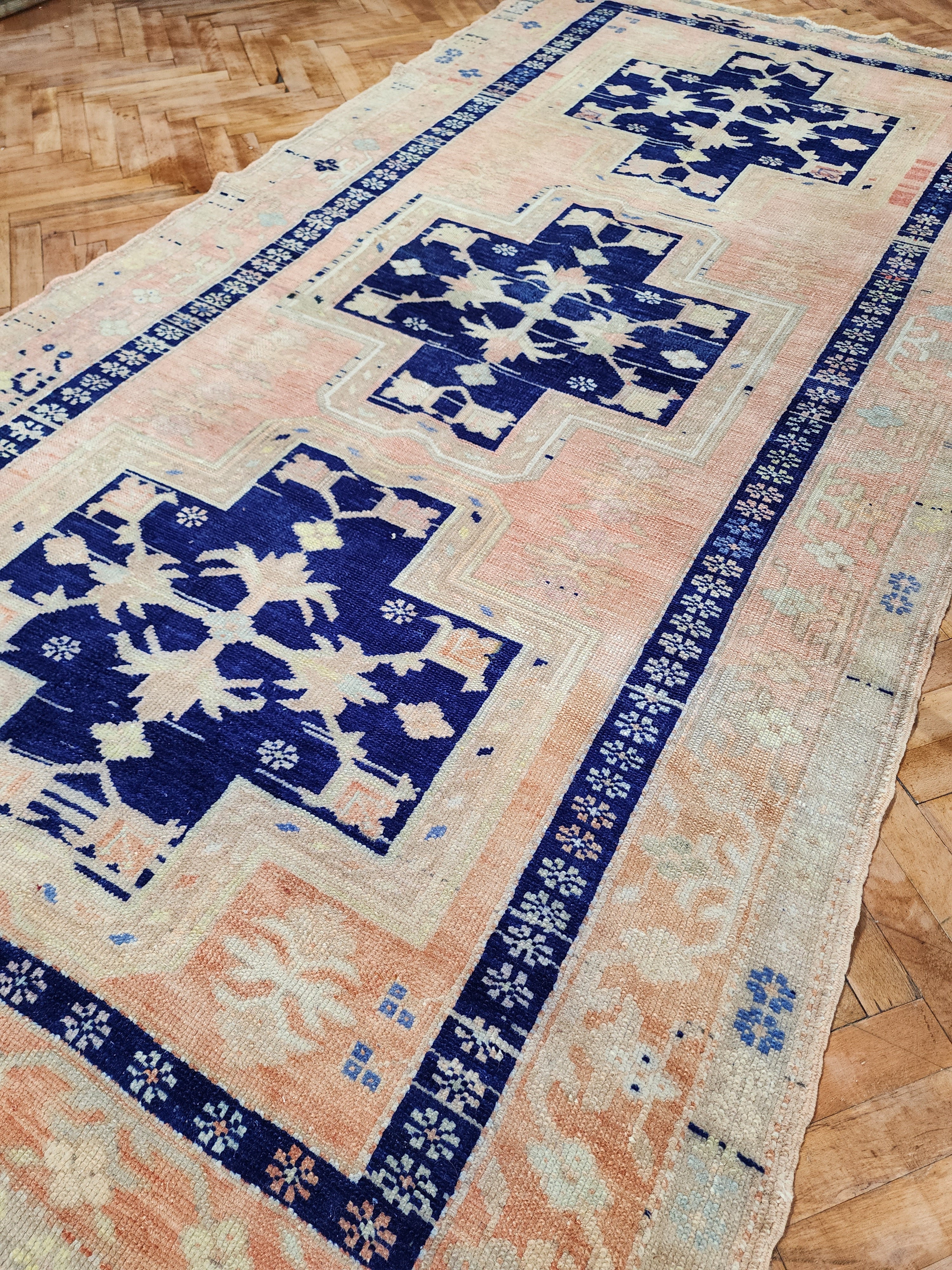 Pale Turkish Rug, Distressed Oushak Rug, Anatolian Carpet, Handmade Organic Overdyed Rug, Bohemian Rustic Decor Persian Area Rug 8'1" x 4'4"