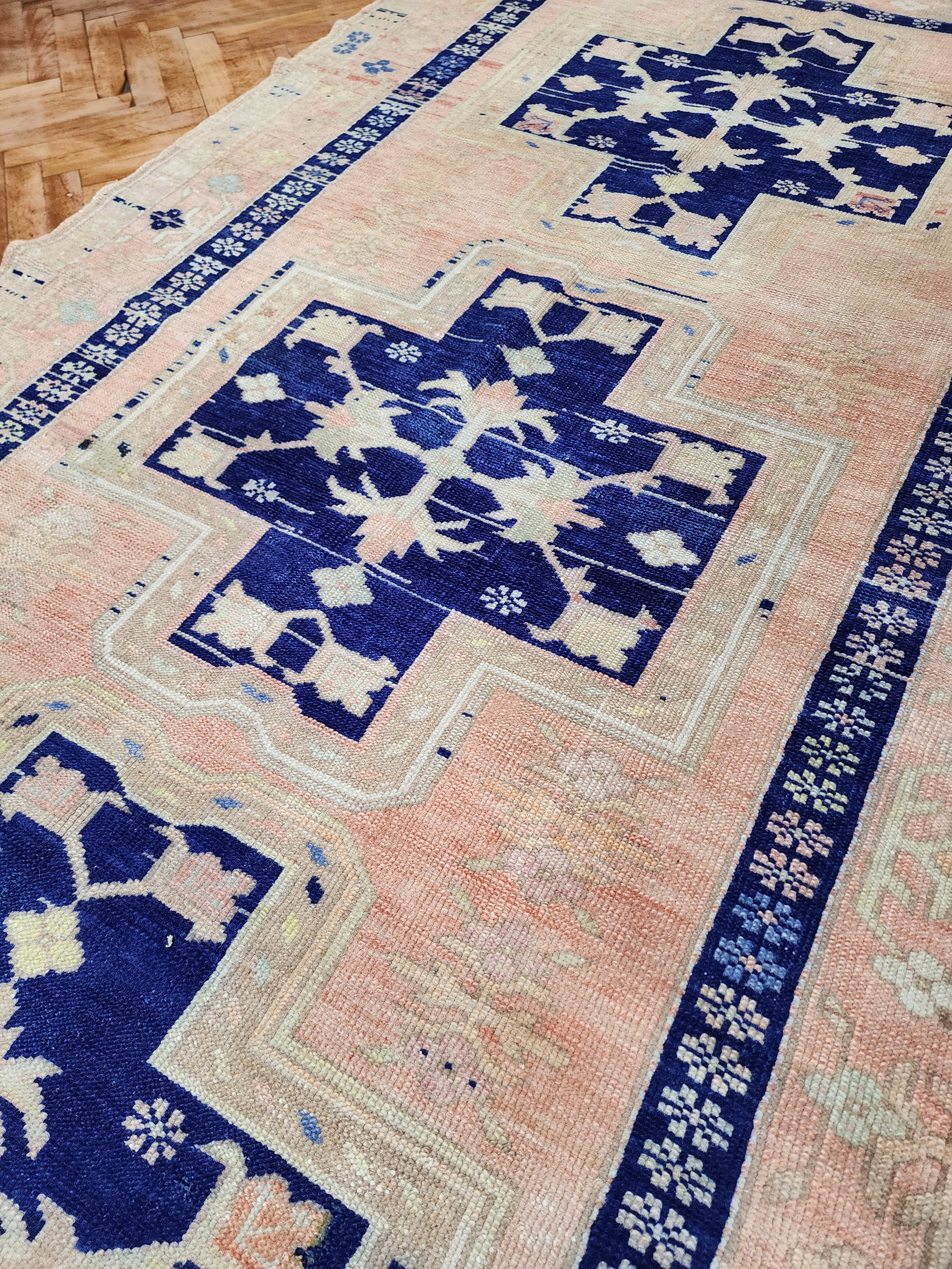 Pale Turkish Rug, Distressed Oushak Rug, Anatolian Carpet, Handmade Organic Overdyed Rug, Bohemian Rustic Decor Persian Area Rug 8'1" x 4'4"