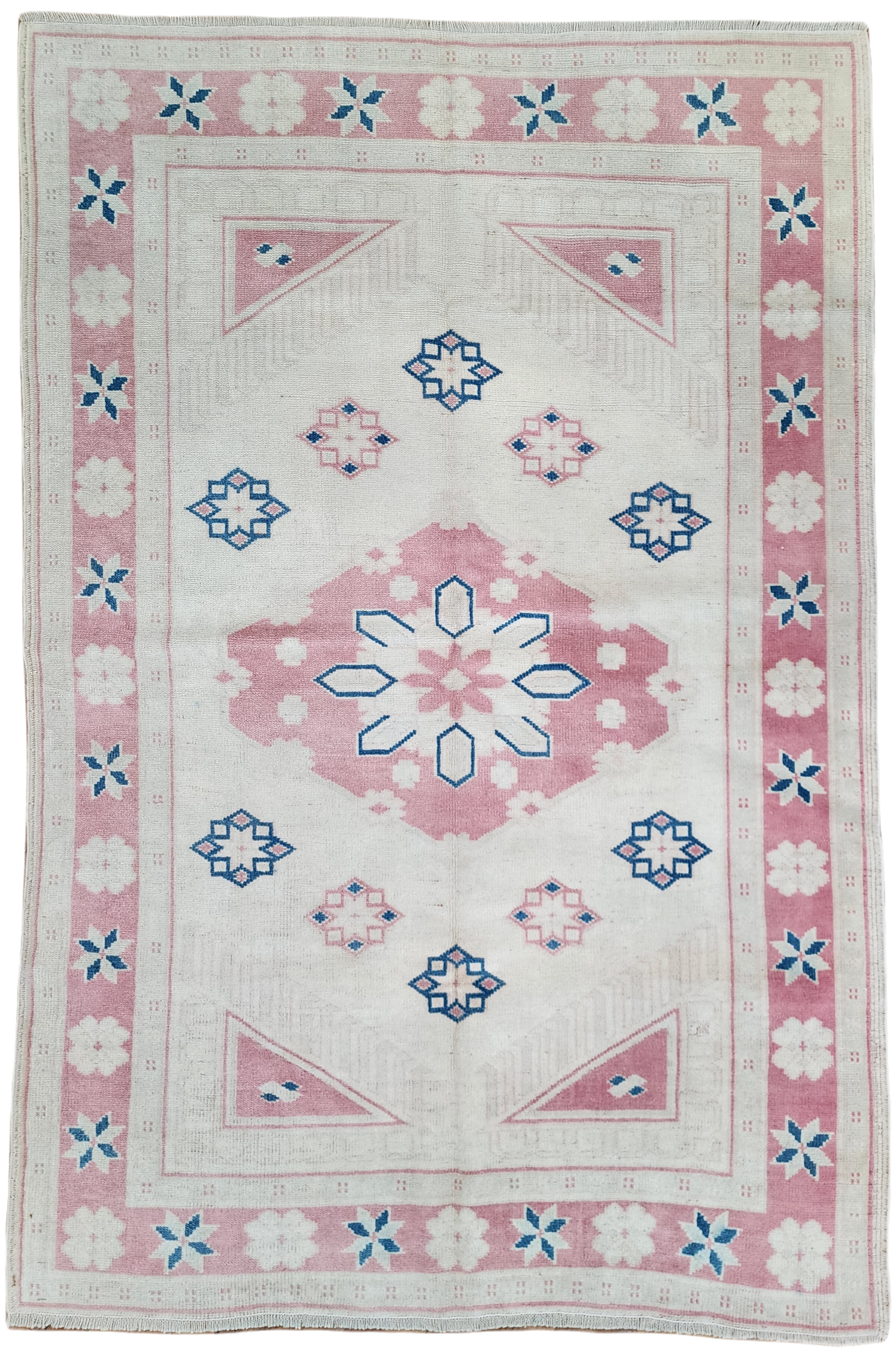 Pink Turkish Vintage Oushak Rug, 5 x 4 ft Overdyed Distressed Handmade Carpet, Boho Rustic Decor Persian Area Rug for Lounge Hall or Entry
