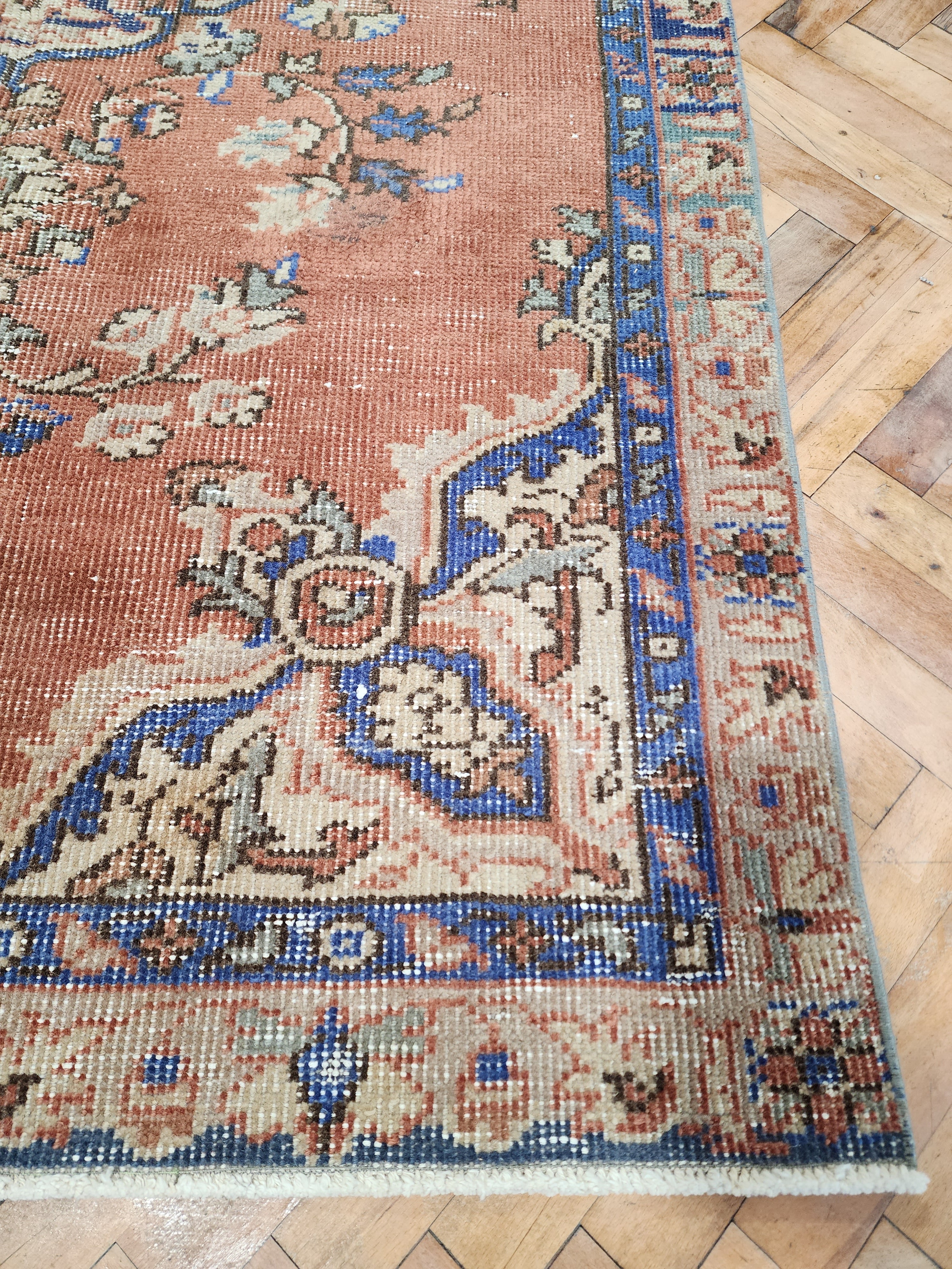 Pastel Turkish Rug 6 x 3 ft Vintage Distresed Pink Blue Oushak Rug, Handmade Natural Wool Pale Overdyed Rug, Boho Rustic Persian Area Rug