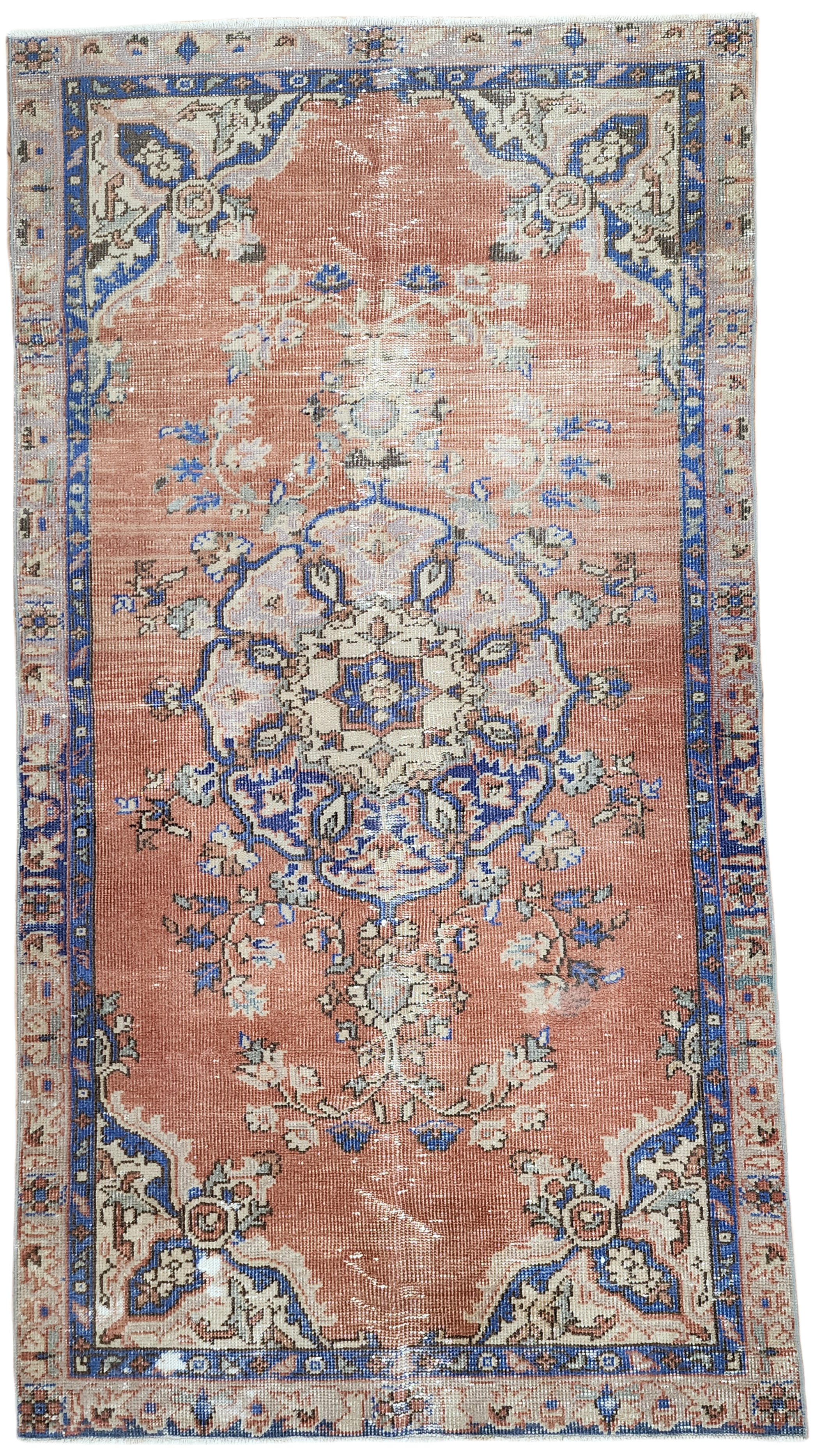 Pastel Turkish Rug 6 x 3 ft Vintage Distresed Pink Blue Oushak Rug, Handmade Natural Wool Pale Overdyed Rug, Boho Rustic Persian Area Rug