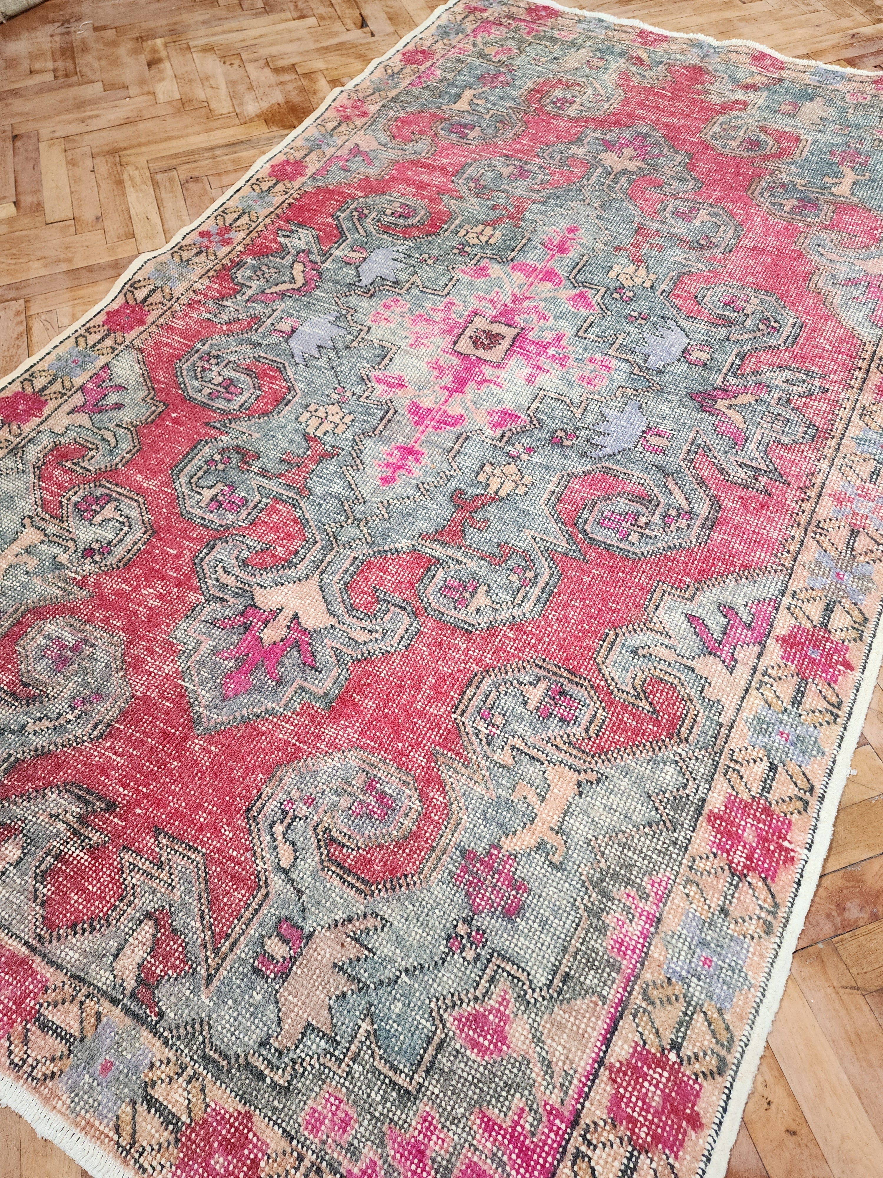 antique Kayseri Wool Area Rug — back view
