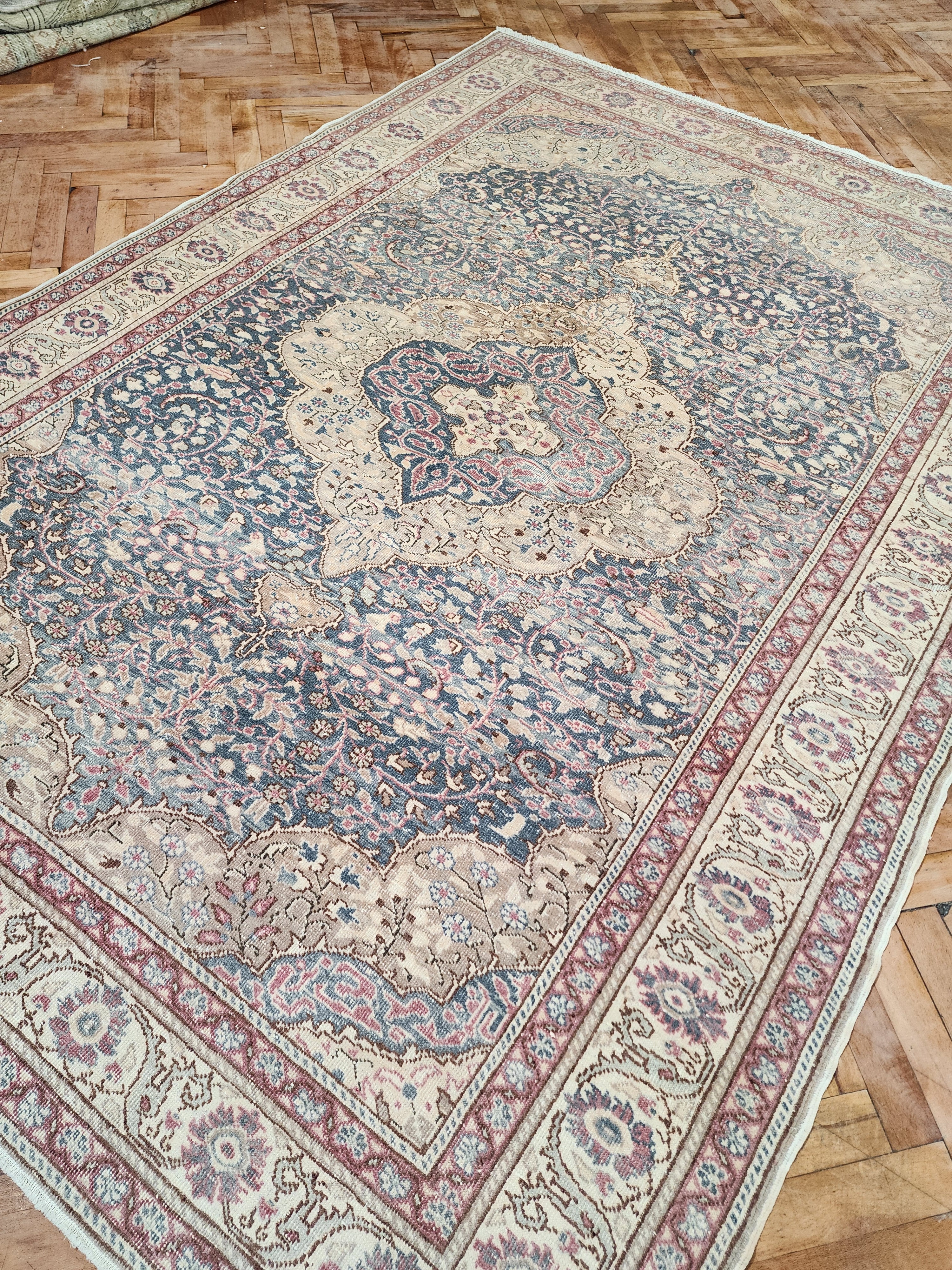 antique Kayseri Wool Area Rug — back view