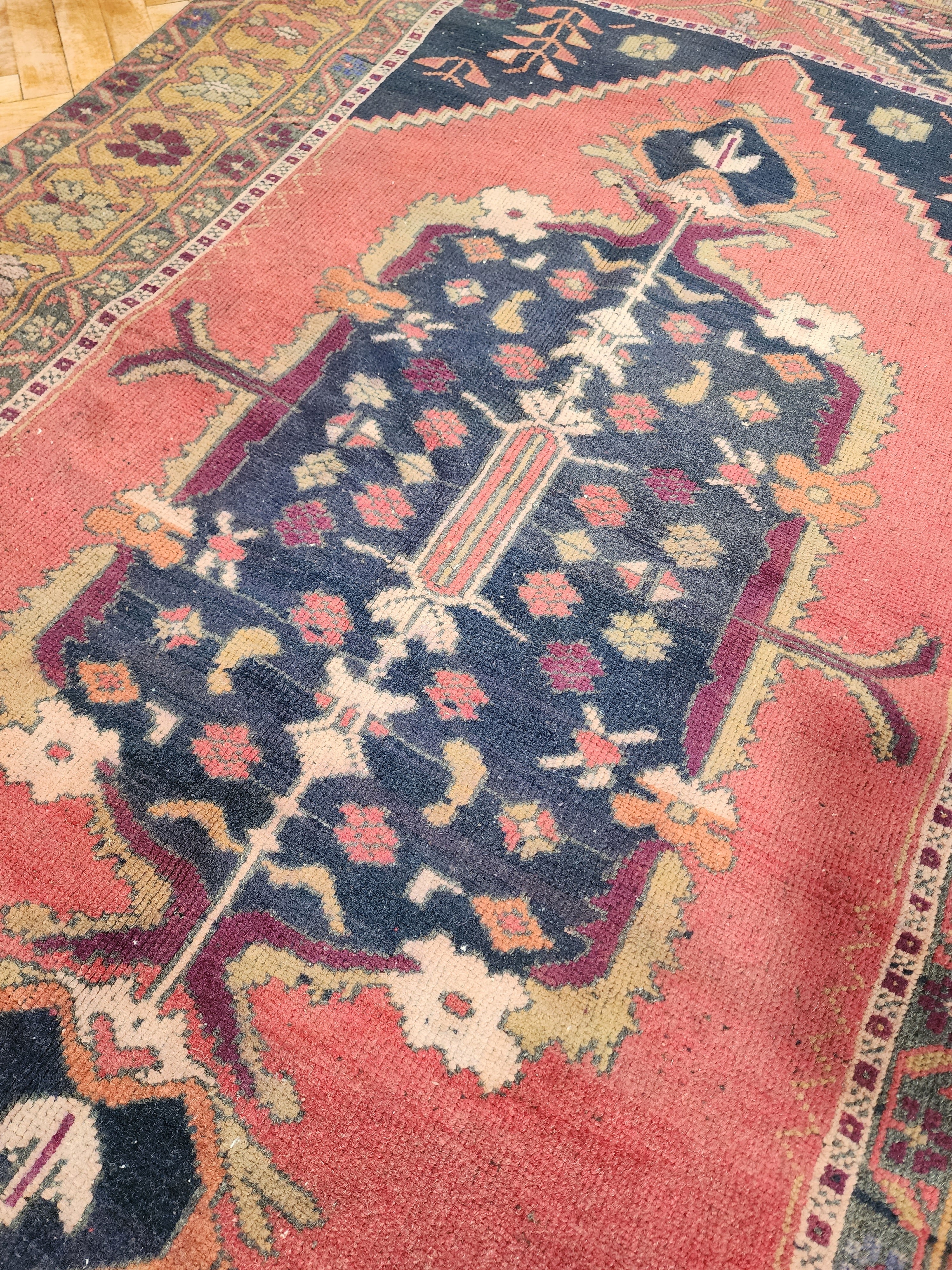 Turkish Oriental Rug, Red Blue Anatolian Tribal Medallion Carpet, 6'9'' x ''4''