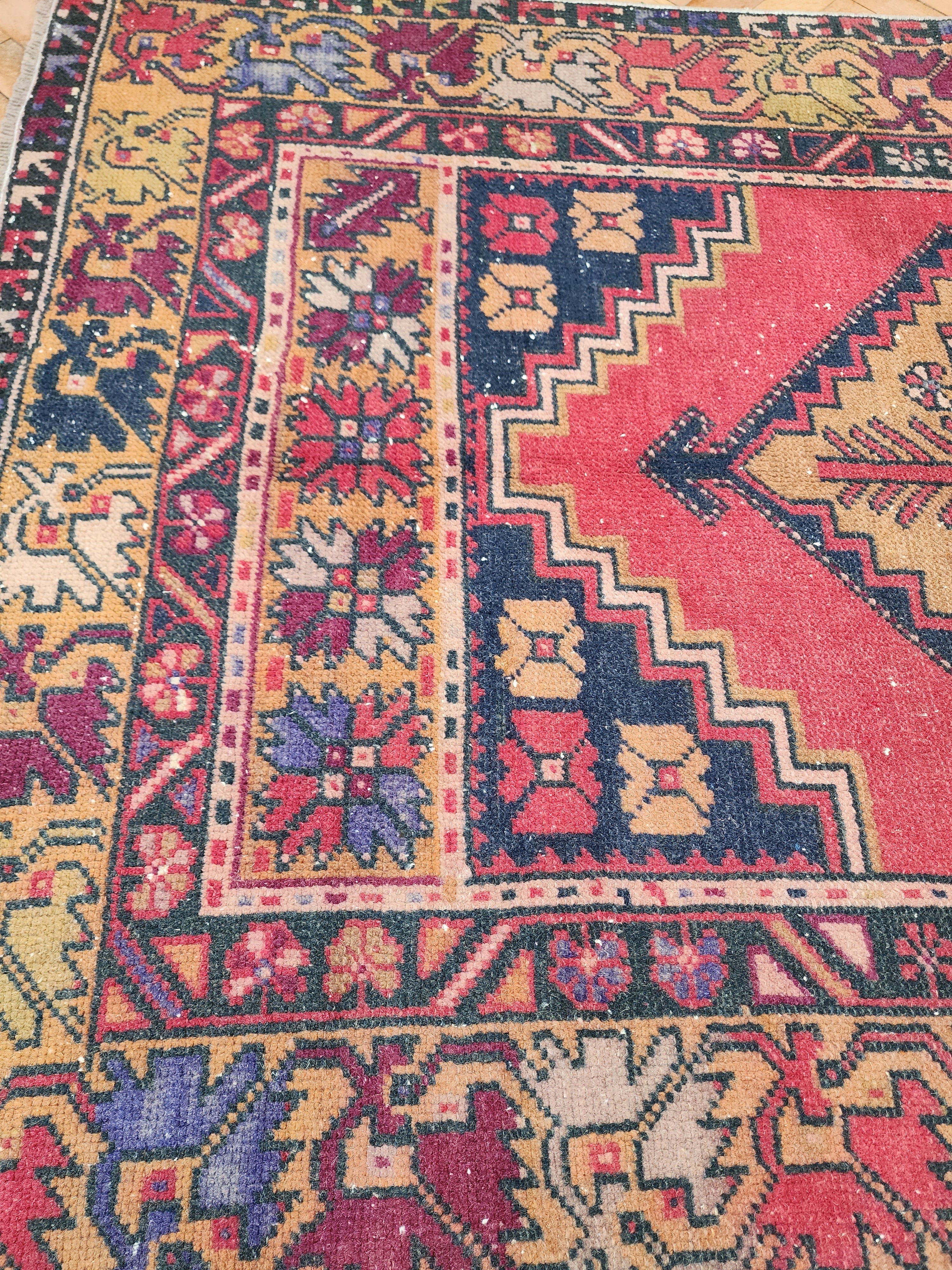 Tapis turc anatolien vintage, tapis tribal nomade fait main, tapis bohème rustique, tapis délavé et vieilli, tapis persan en laine naturelle 5'8"x3'6"