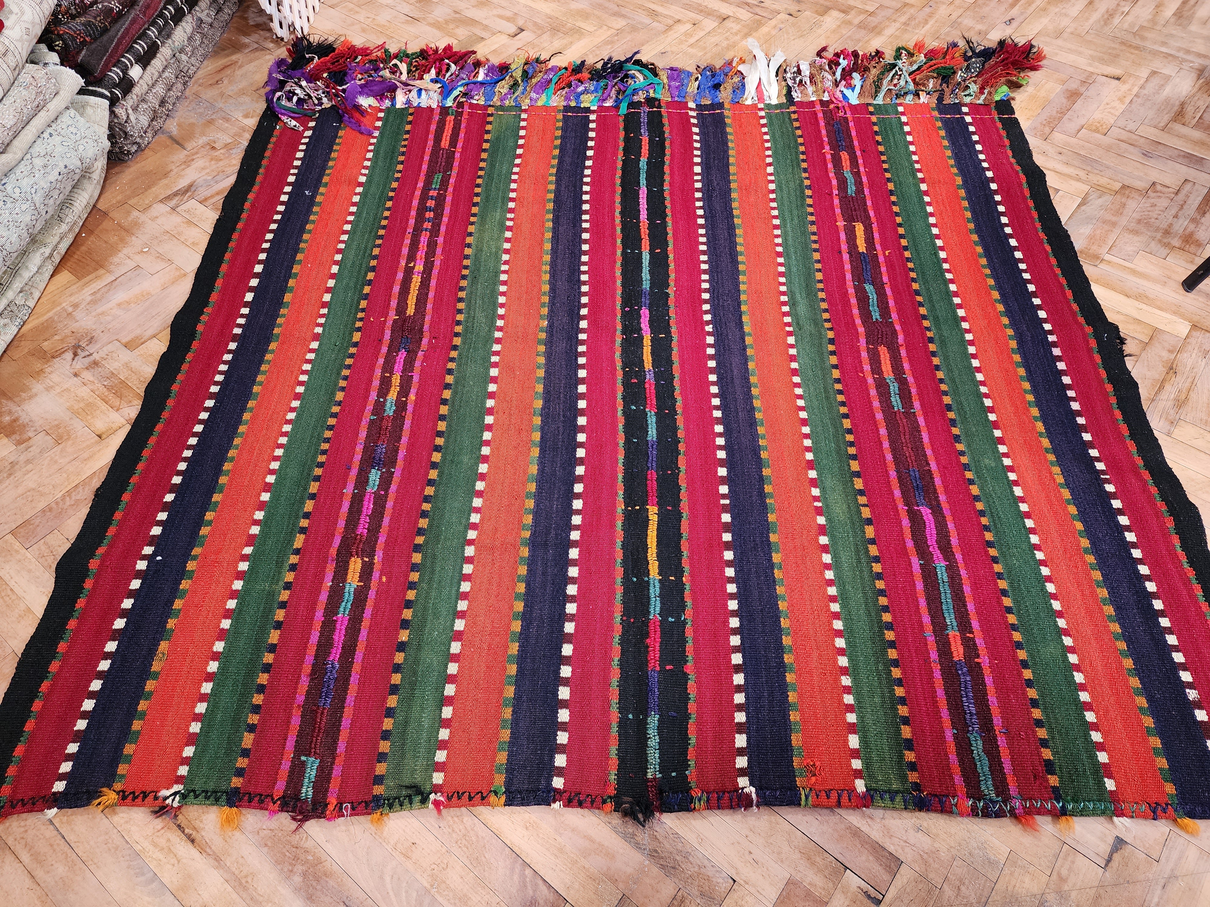 antique Kilim Wool Area Rug — back view