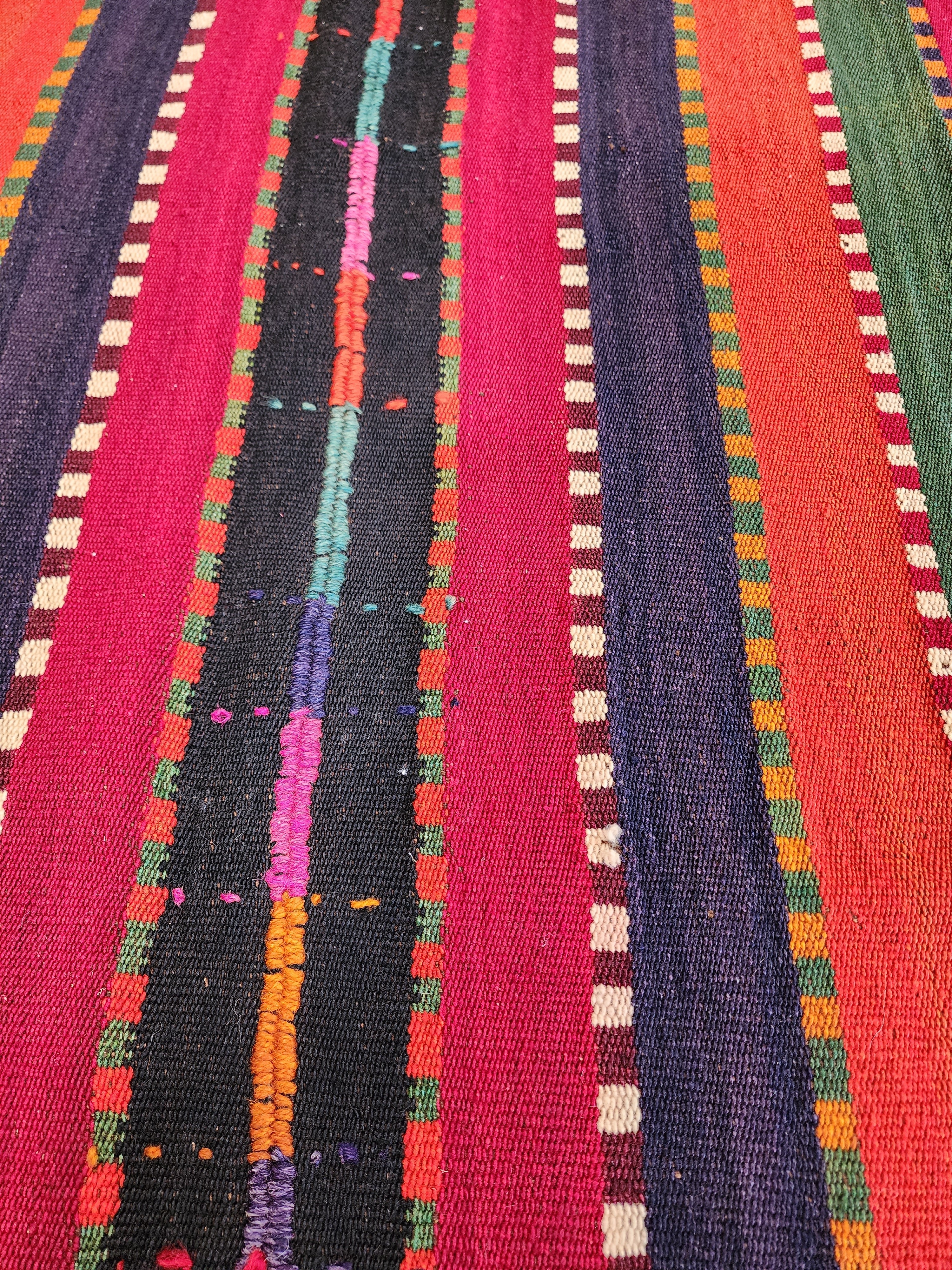 antique Kilim Wool Area Rug — edge weave