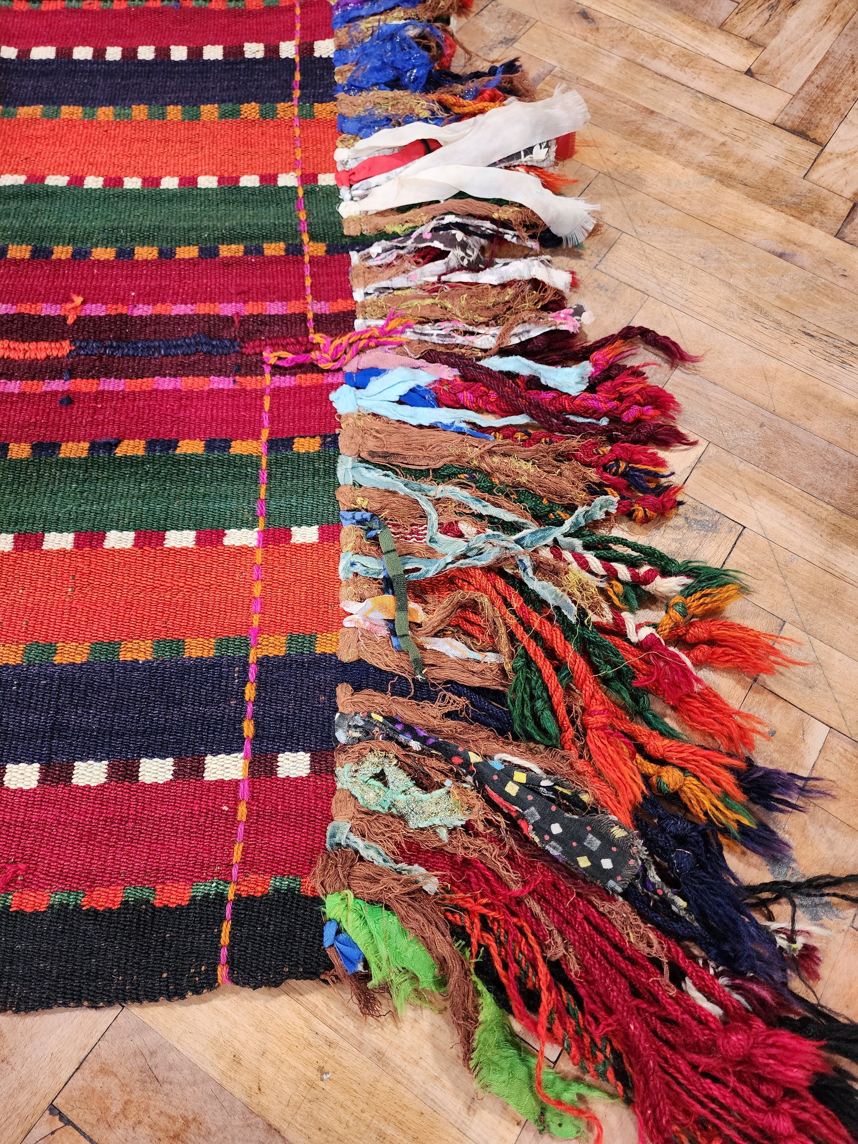 antique Kilim Wool Area Rug — pile detail