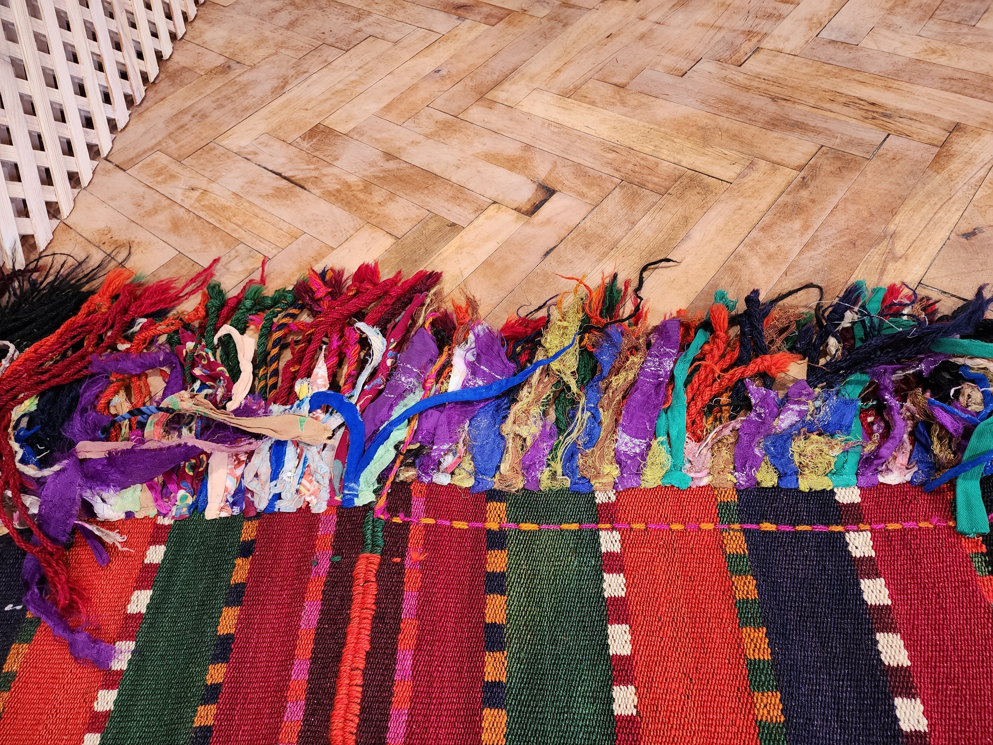 antique Kilim Wool Area Rug — border pattern