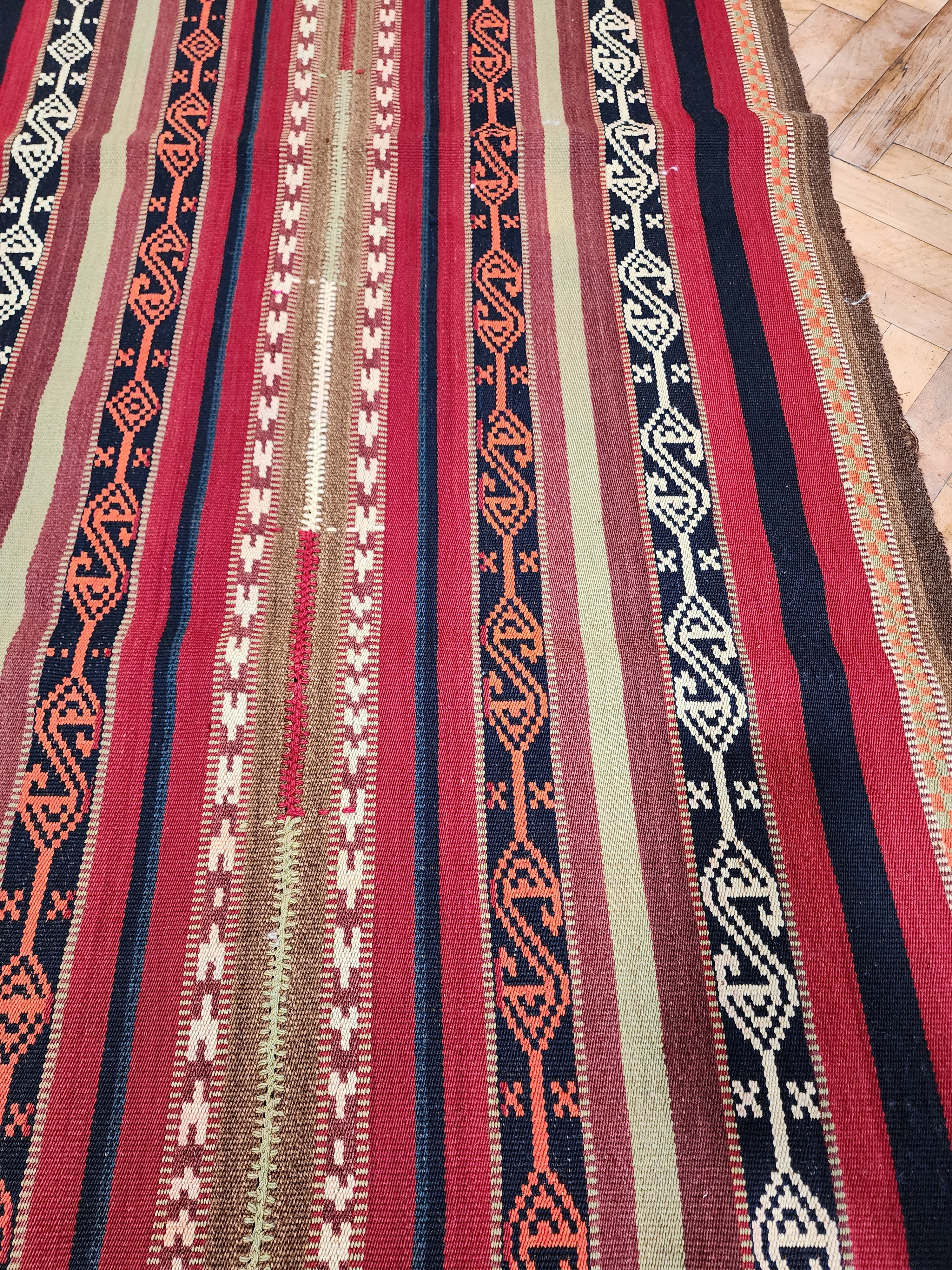 antique Kilim Wool Area Rug — pattern close-up
