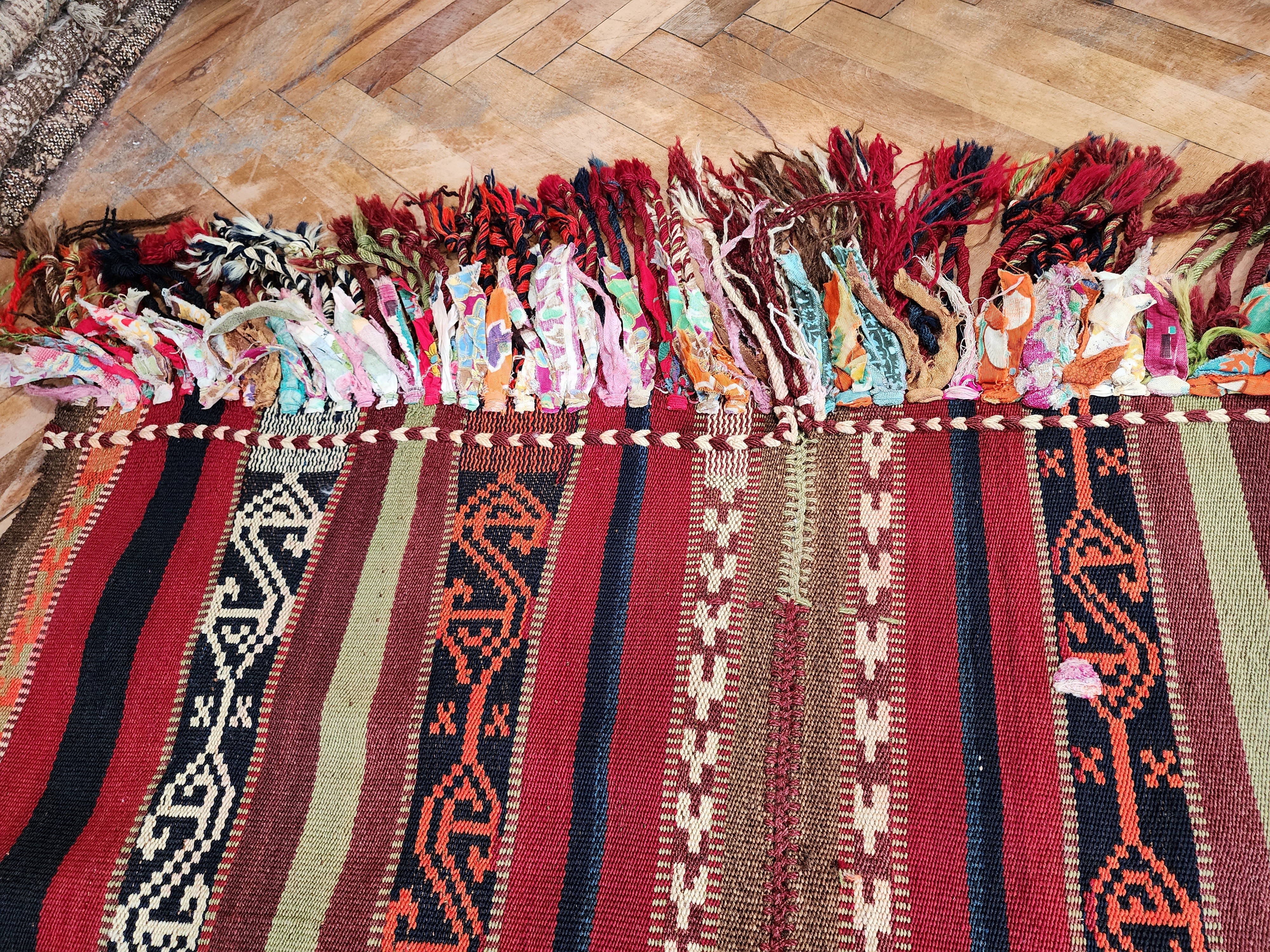 antique Kilim Wool Area Rug — edge weave