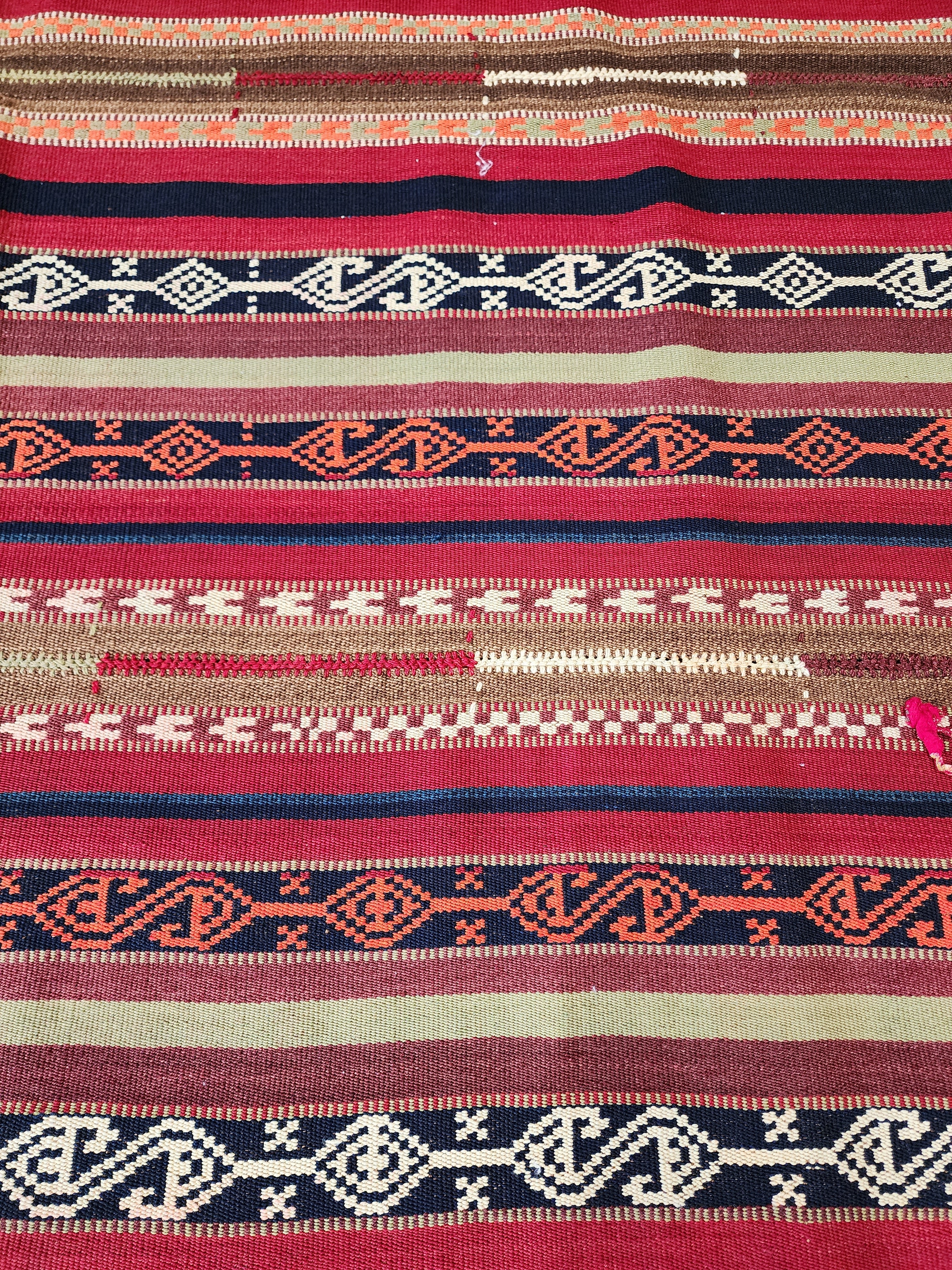 antique Kilim Wool Area Rug — pile detail