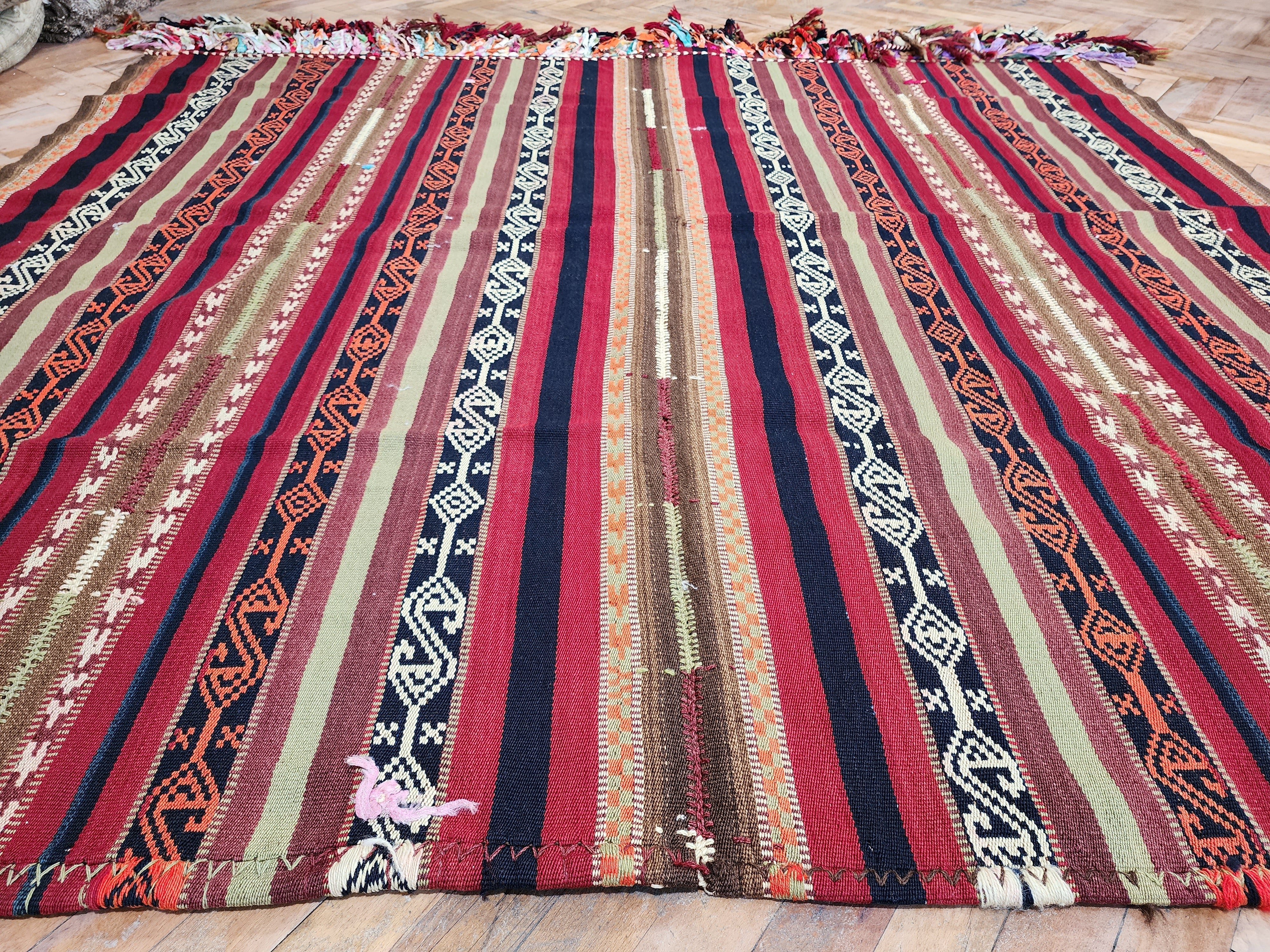 antique Kilim Wool Area Rug — border pattern